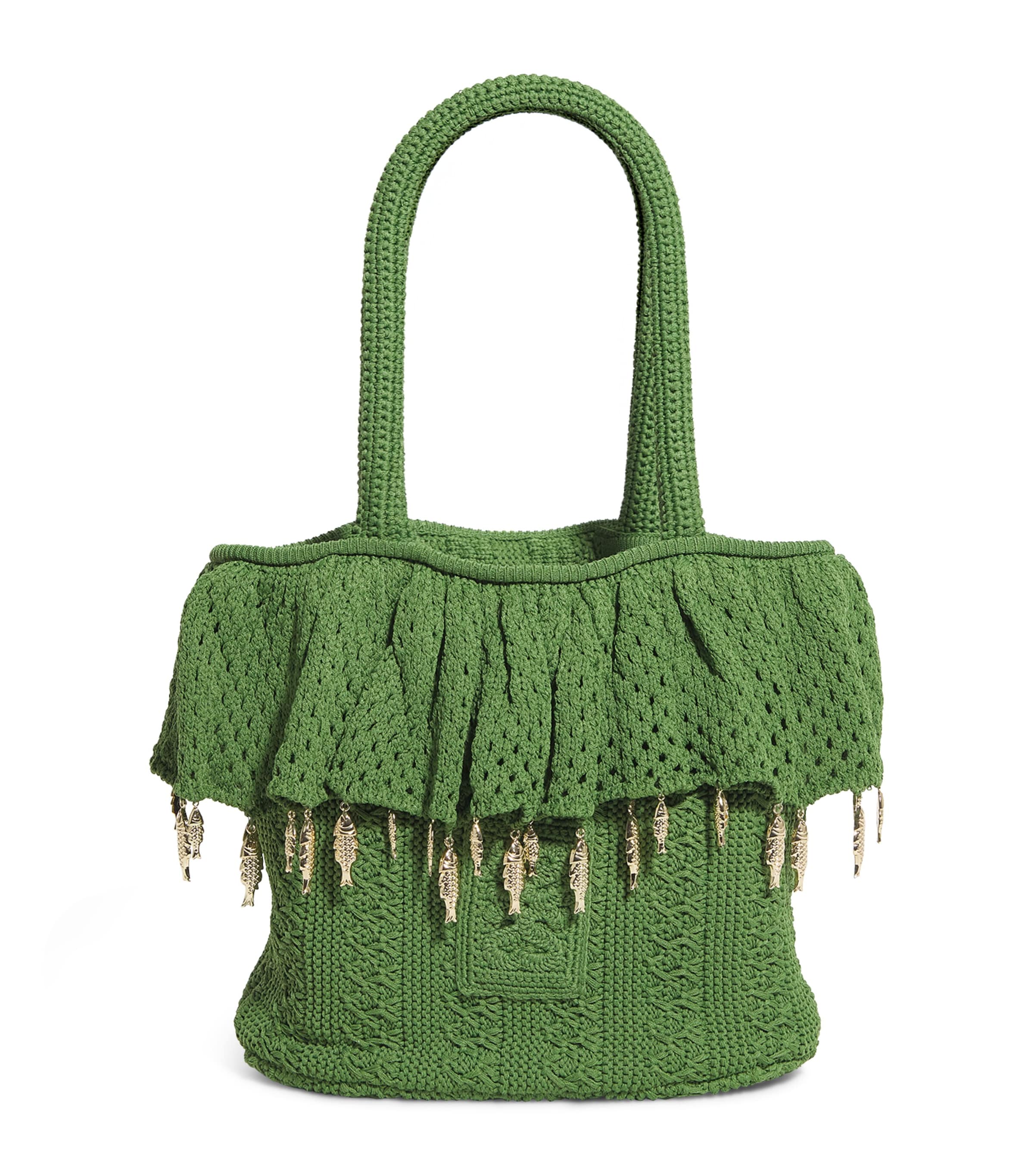 Crochet Embellished Top-Handle Bag