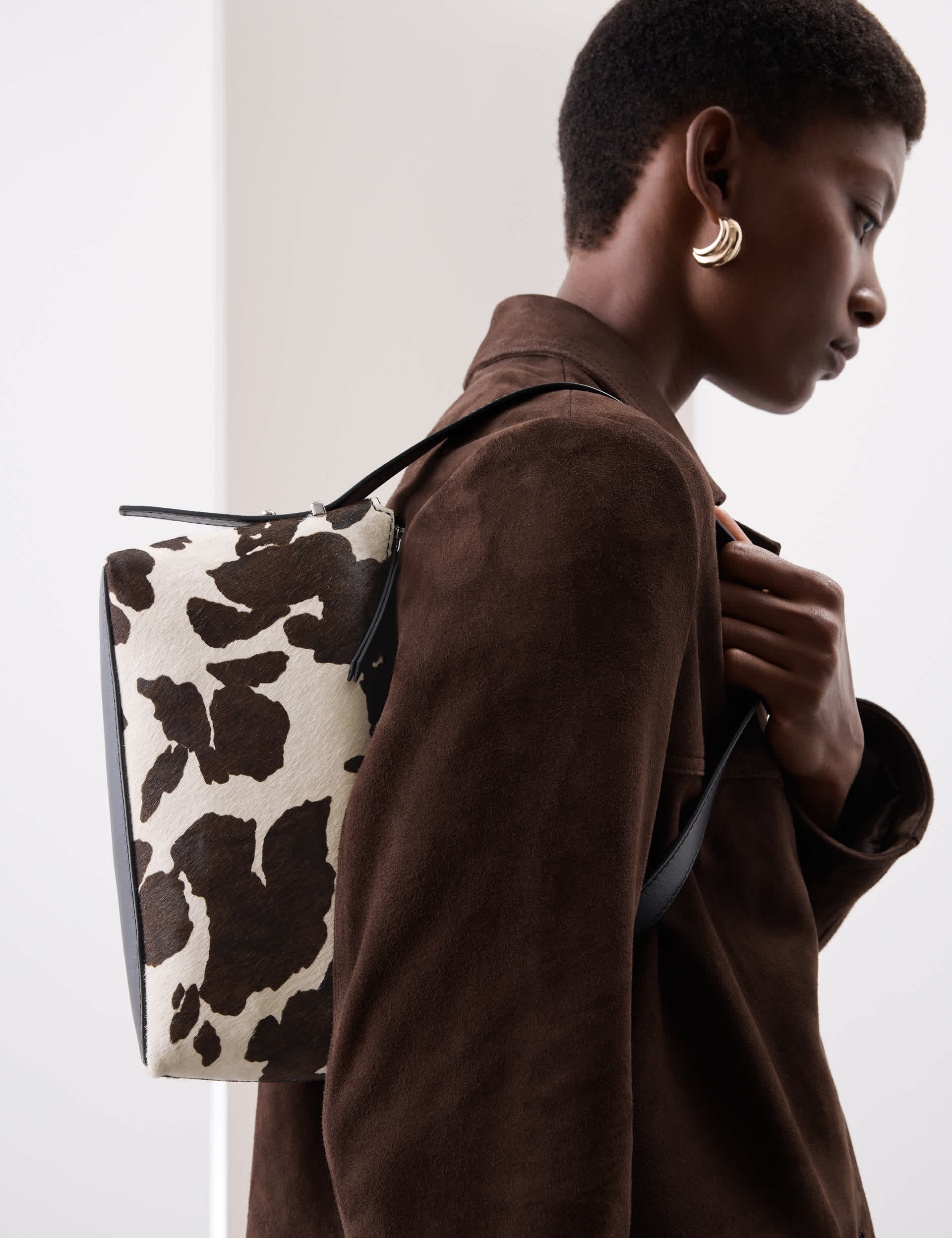 Hair on Leather Animal Print Shoulder Bag