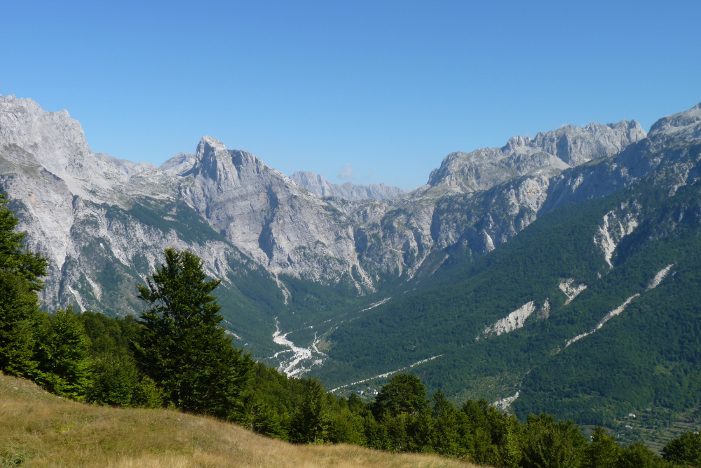 an alpine scene from the Peaks of the Balkans, one of the hardest long-distance treks in Europe