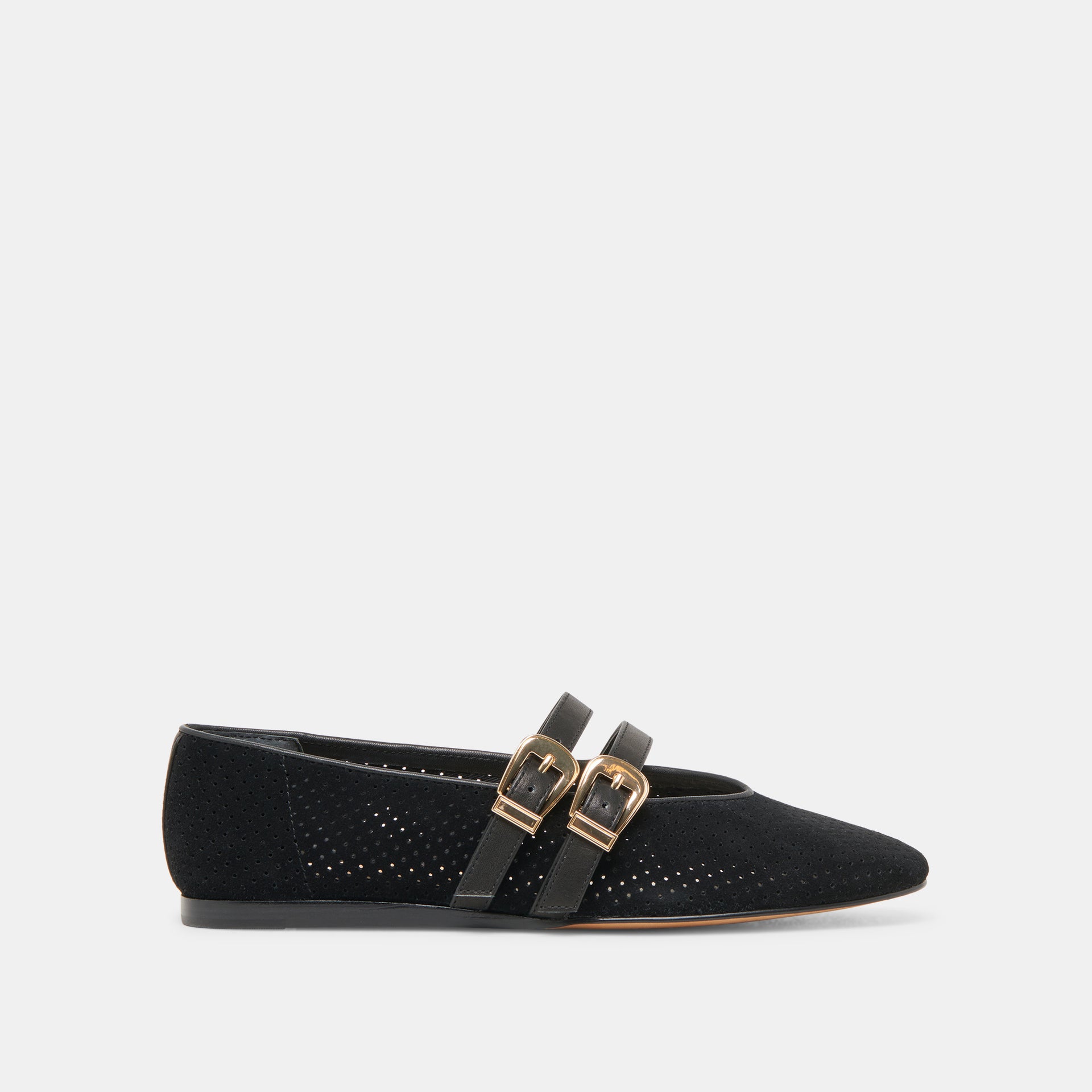 Baylee Wide Ballet Flats Onyx Perforated Suede