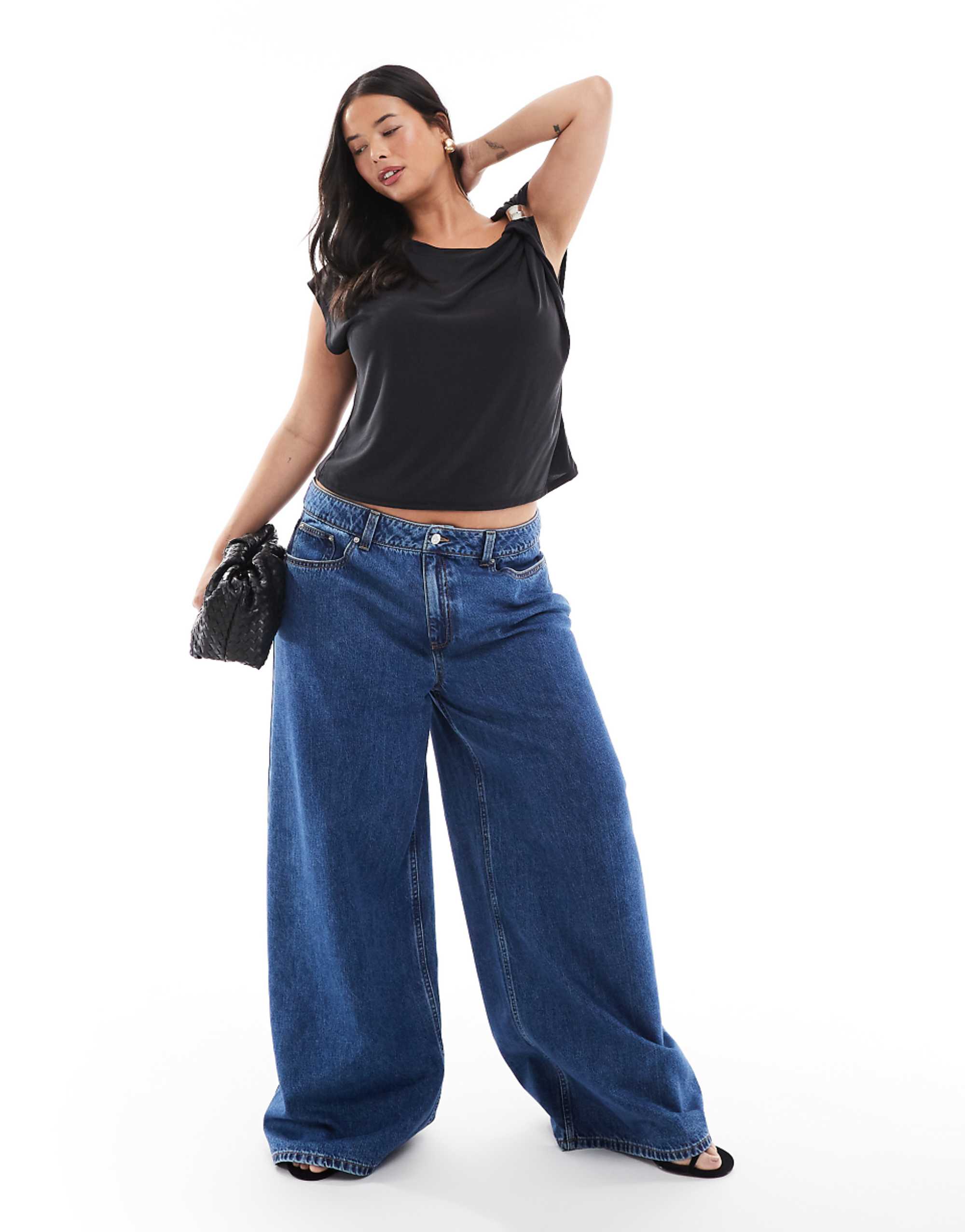 Asos Design Curve High Waist Wide Leg Jeans in Midwash Blue