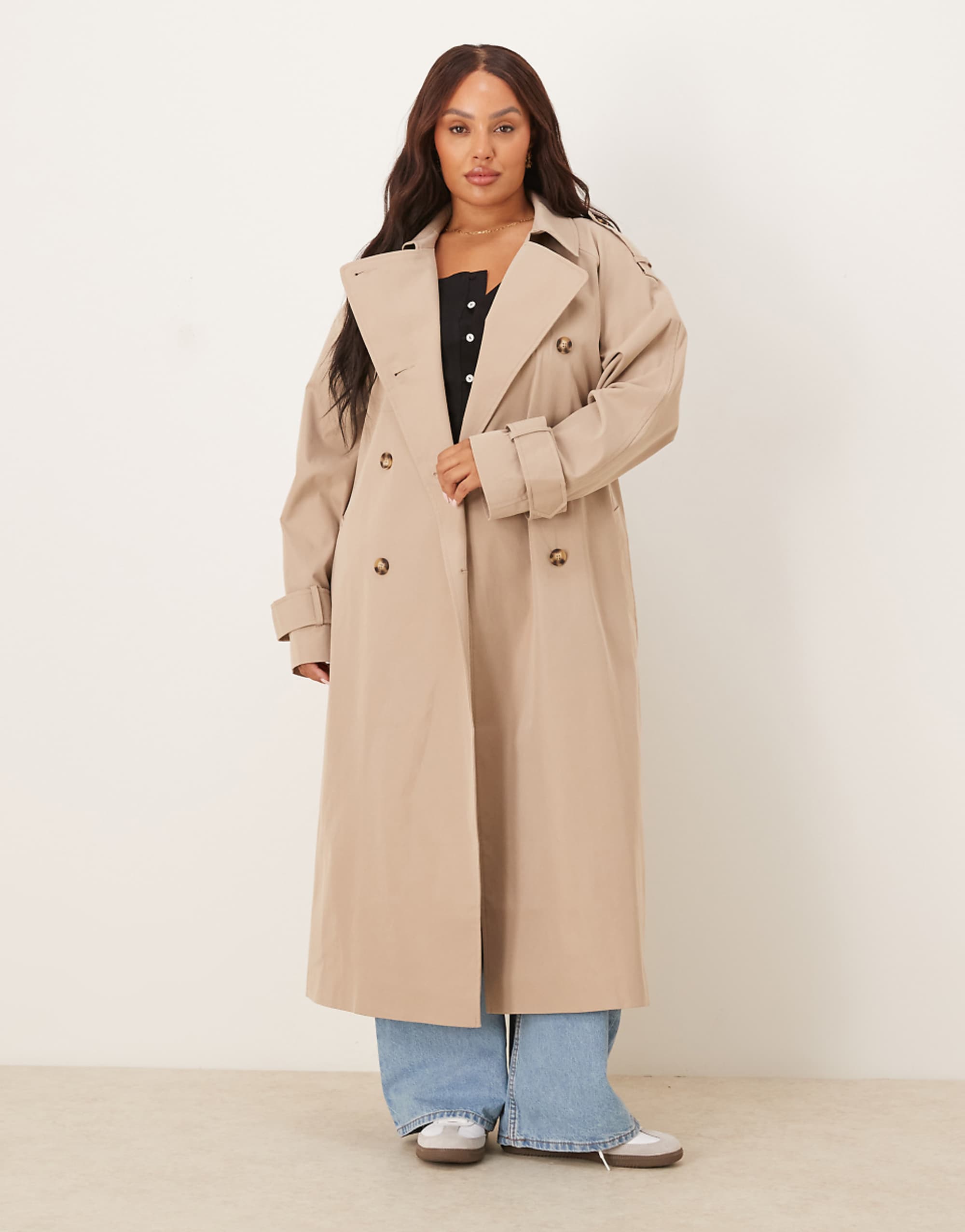 Asos Design Curve Longline Trench Coat in Mushroom