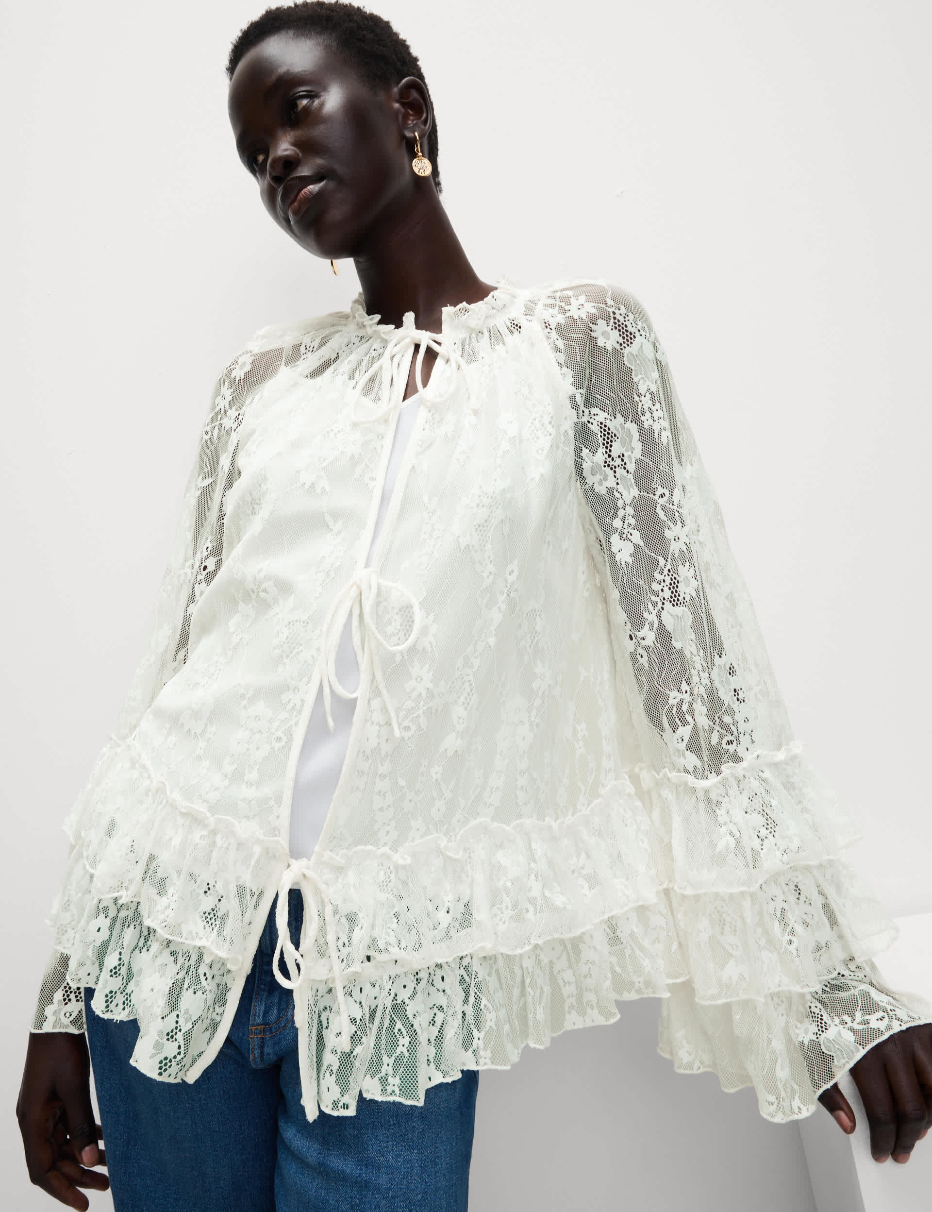 Lace Tie Front Blouse