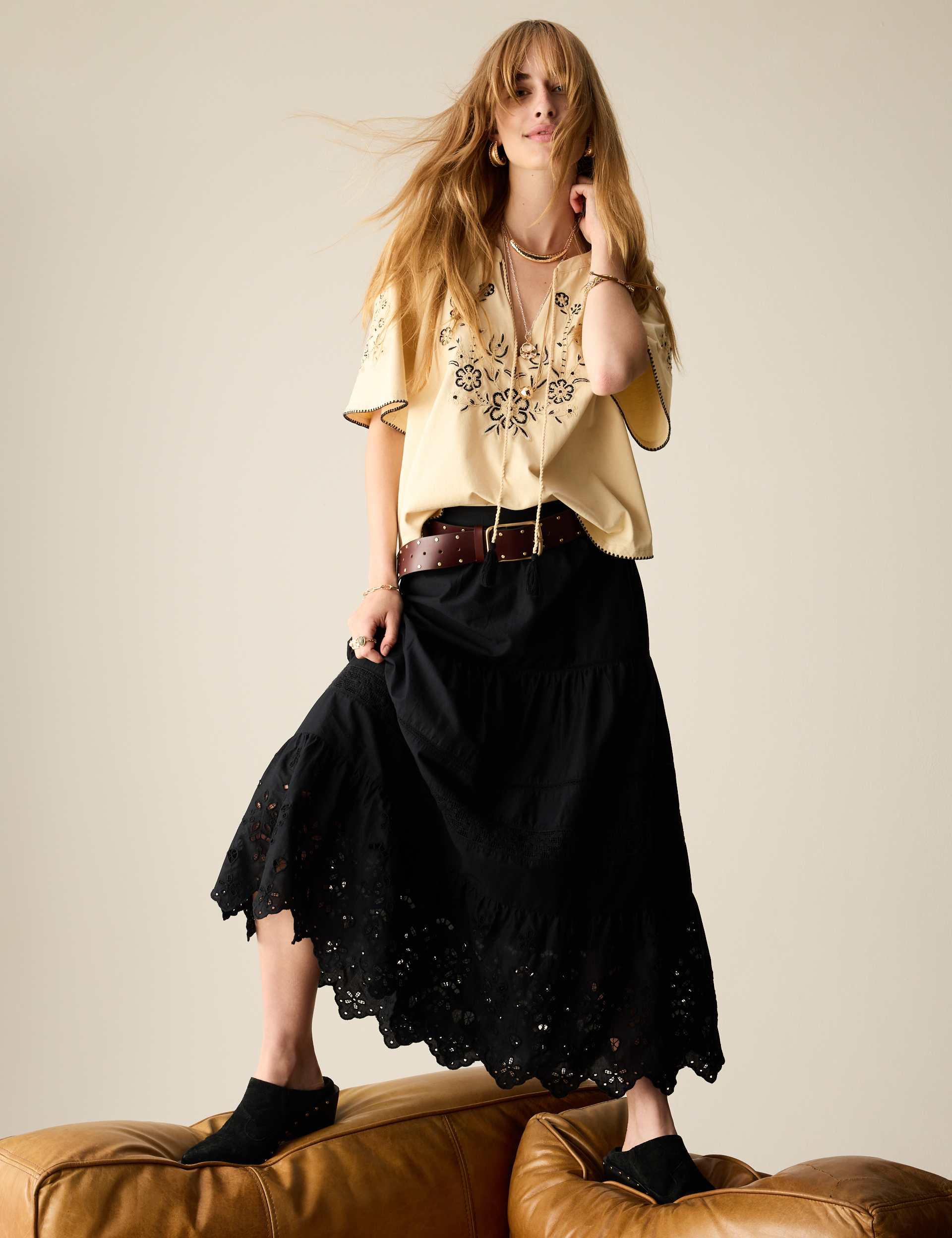 Pure Cotton Midaxi Tiered Skirt