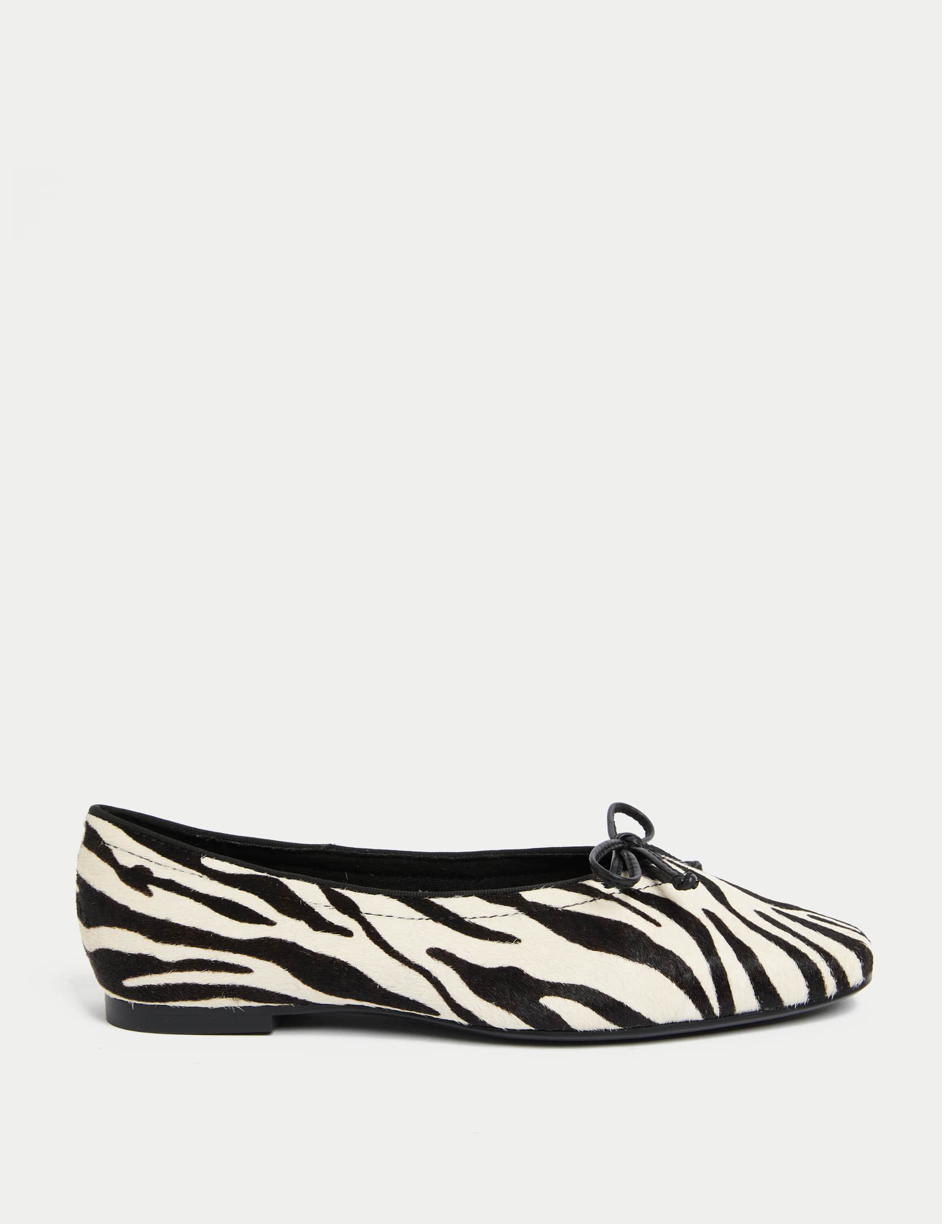 Leather Pony Hair Zebra Print Bow Ballet Pumps