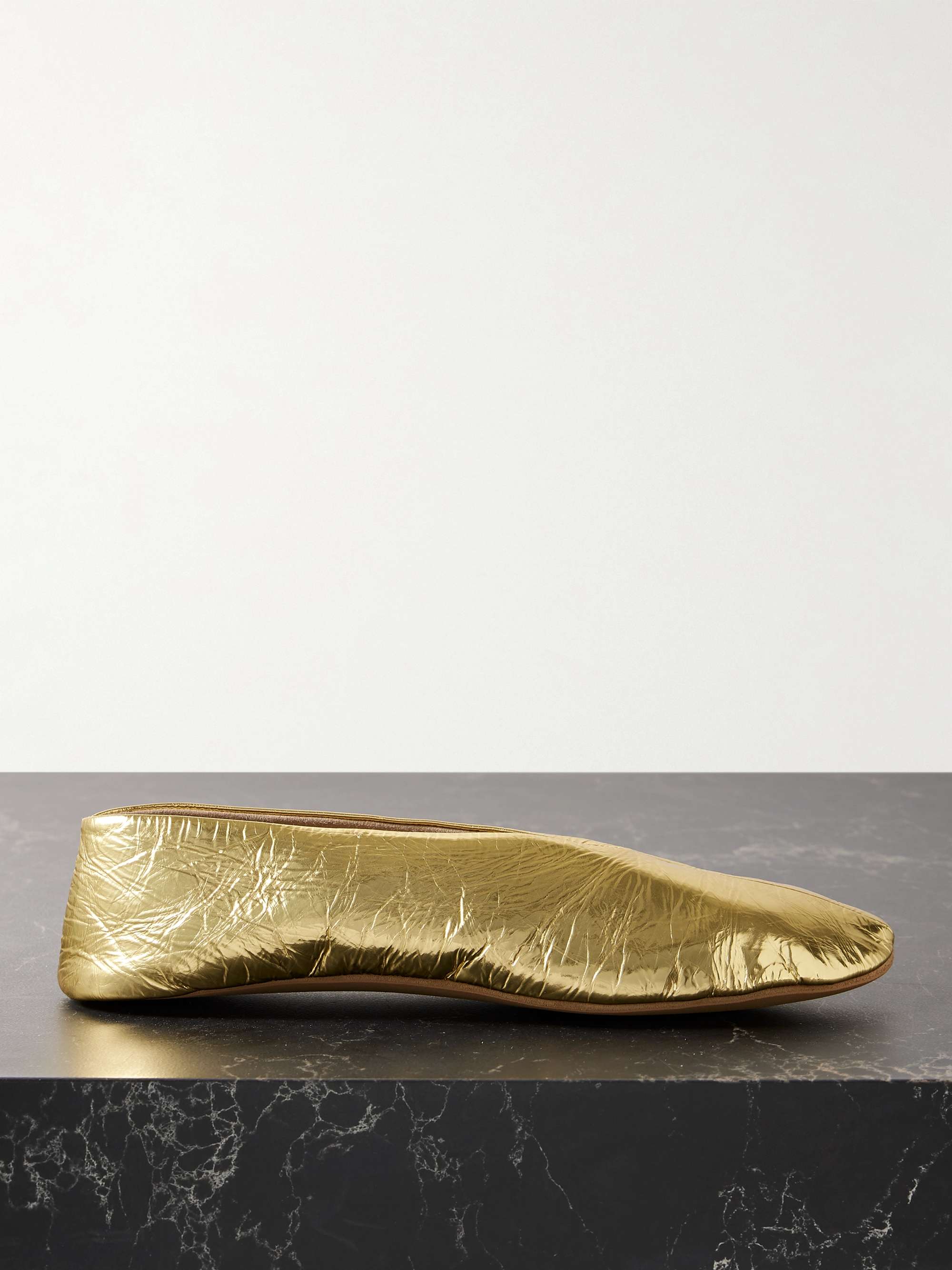 Stella Metallic Crinkled-Leather Ballet Flats