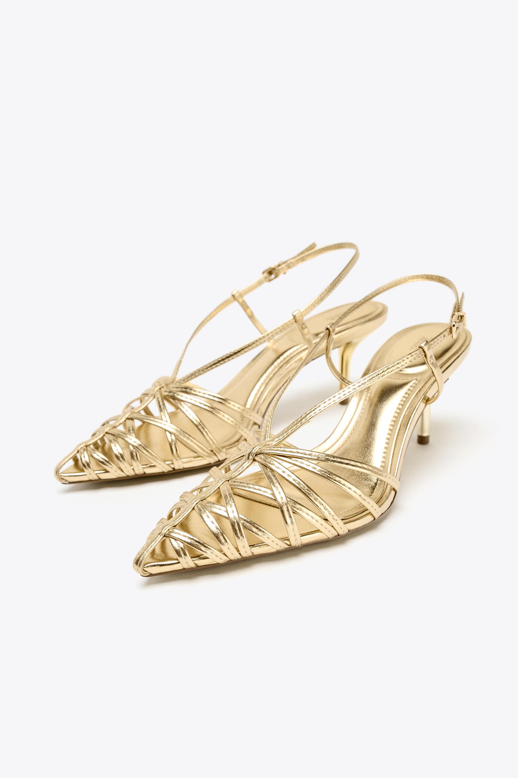 Metallic-Effect Heel Slingback Shoes