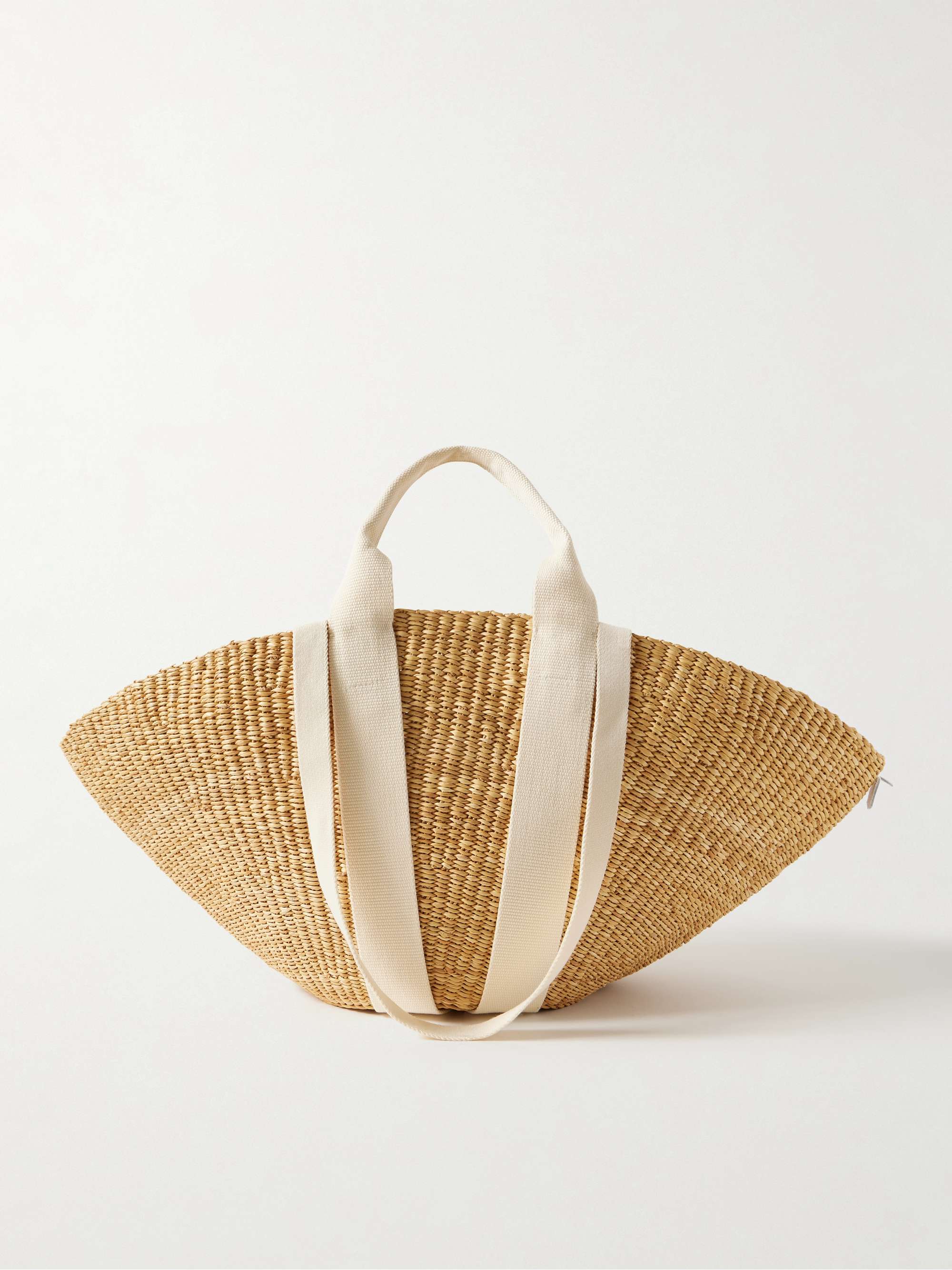 Sophie Canvas-Trimmed Woven Straw Tote