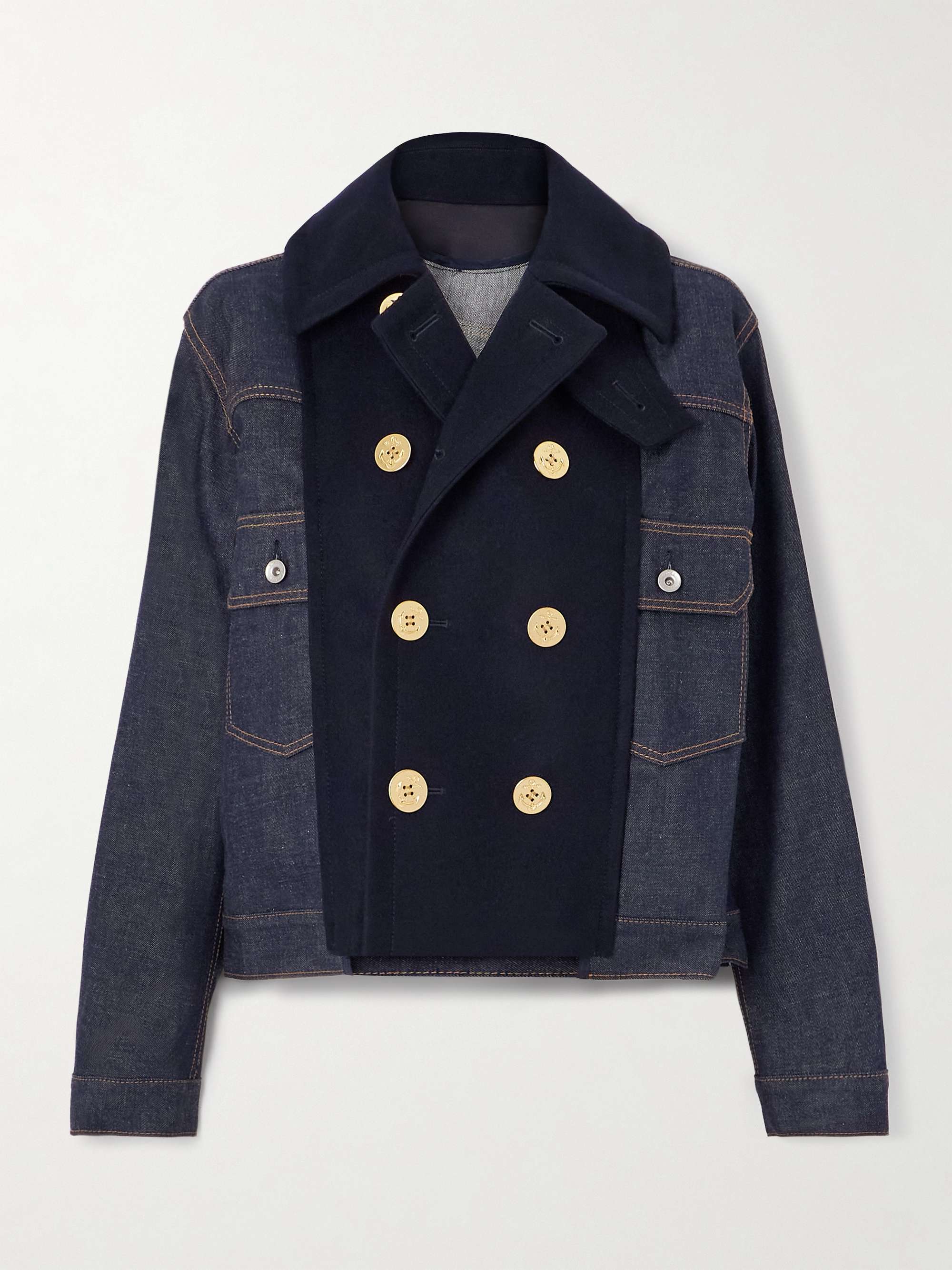Double-Breasted Wool-Trimmed Denim Jacket
