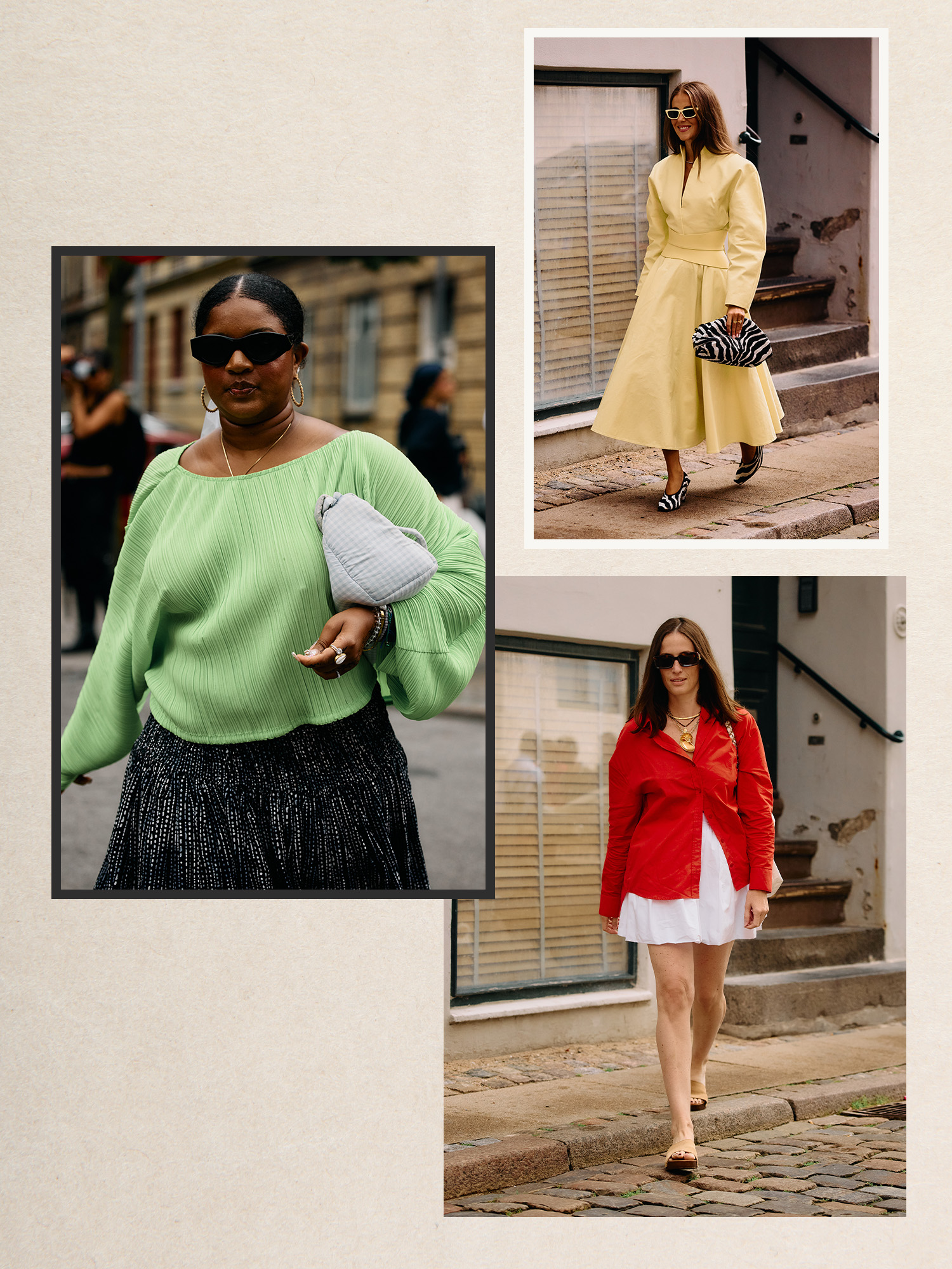 A collage of women in copenhagen wearing pastels.