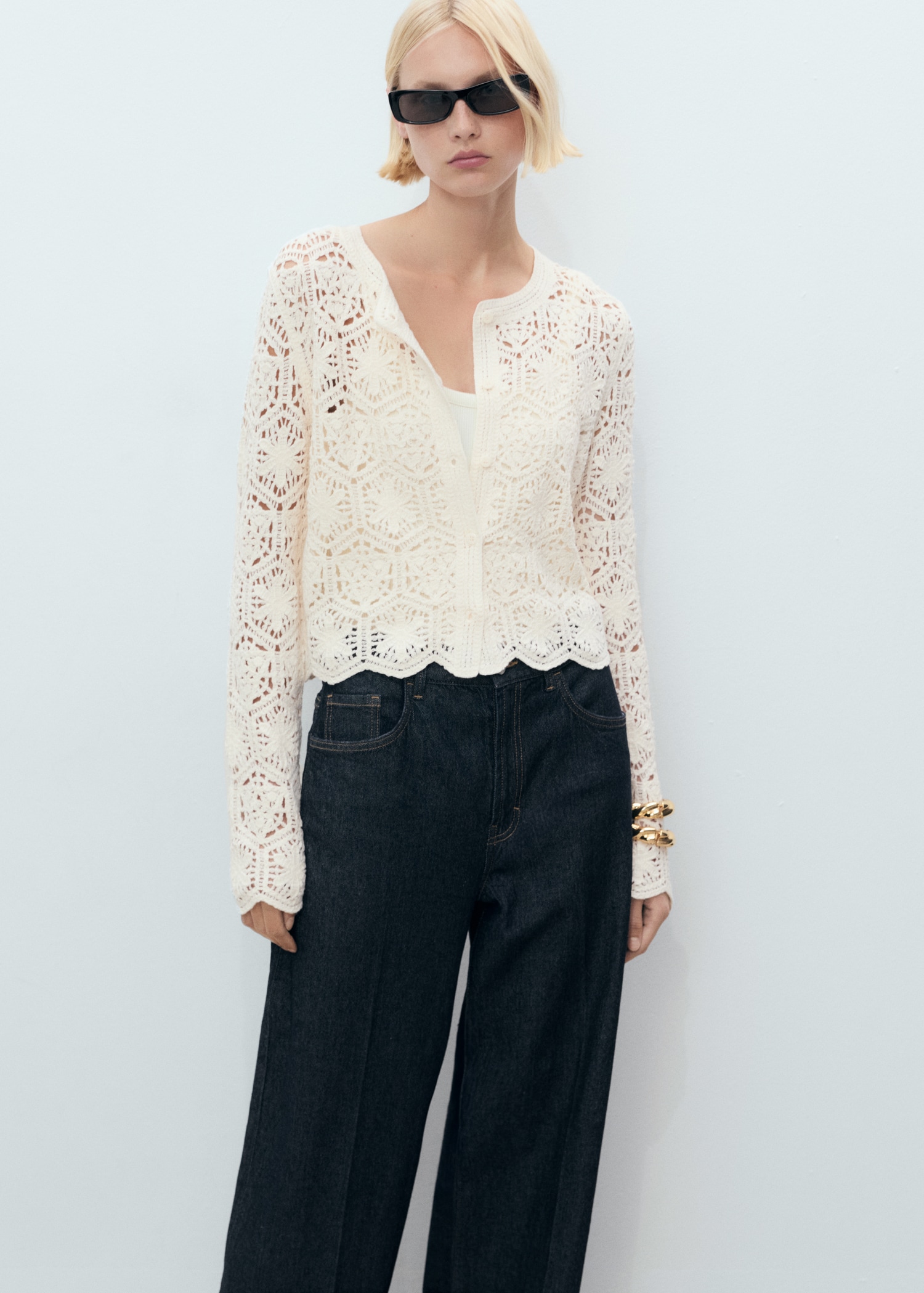 Crochet Cardigan With Scalloped Hem - Women | Mango United Kingdom