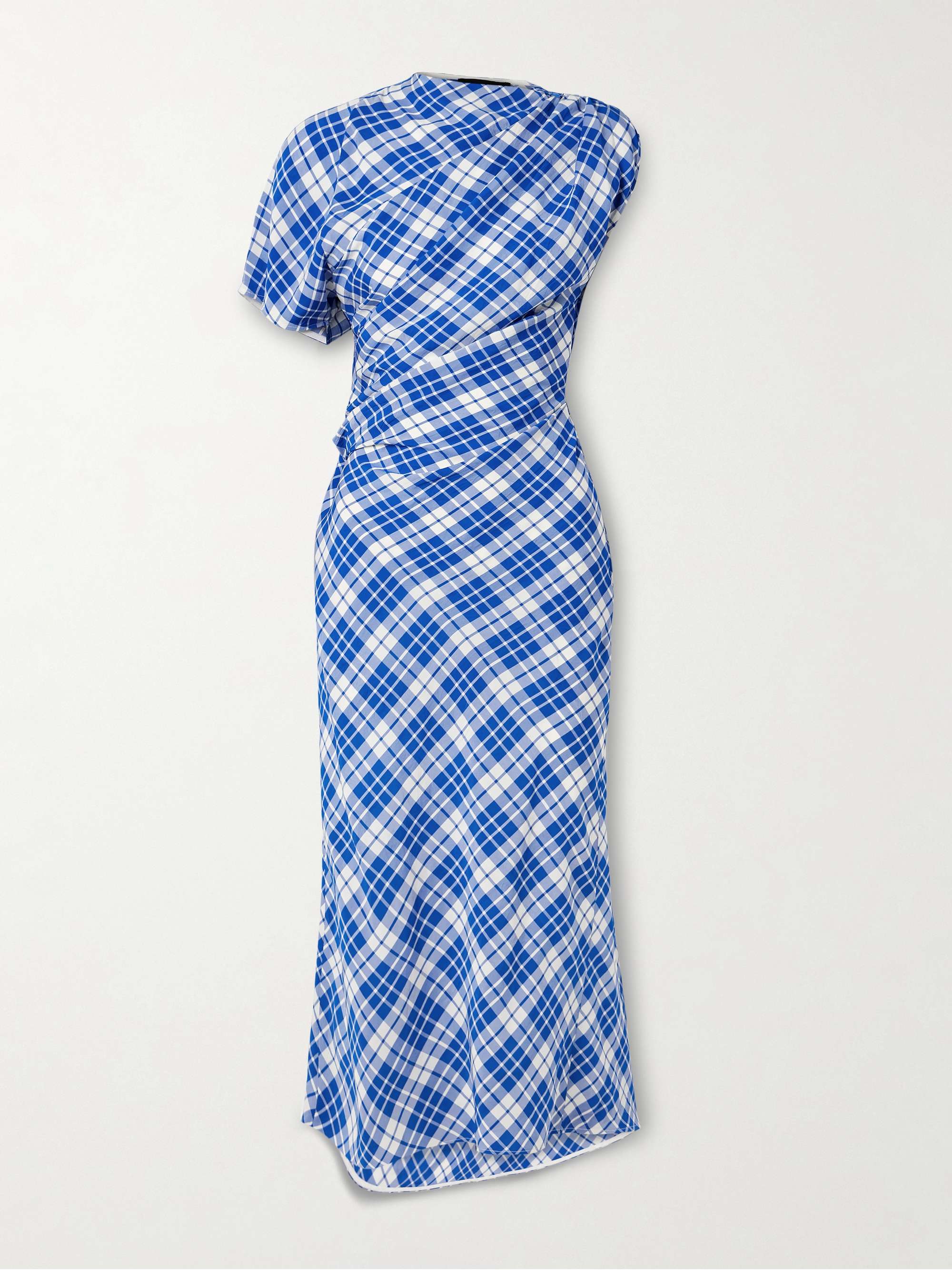 Hallie Ruched Checked Twill Midi Dress