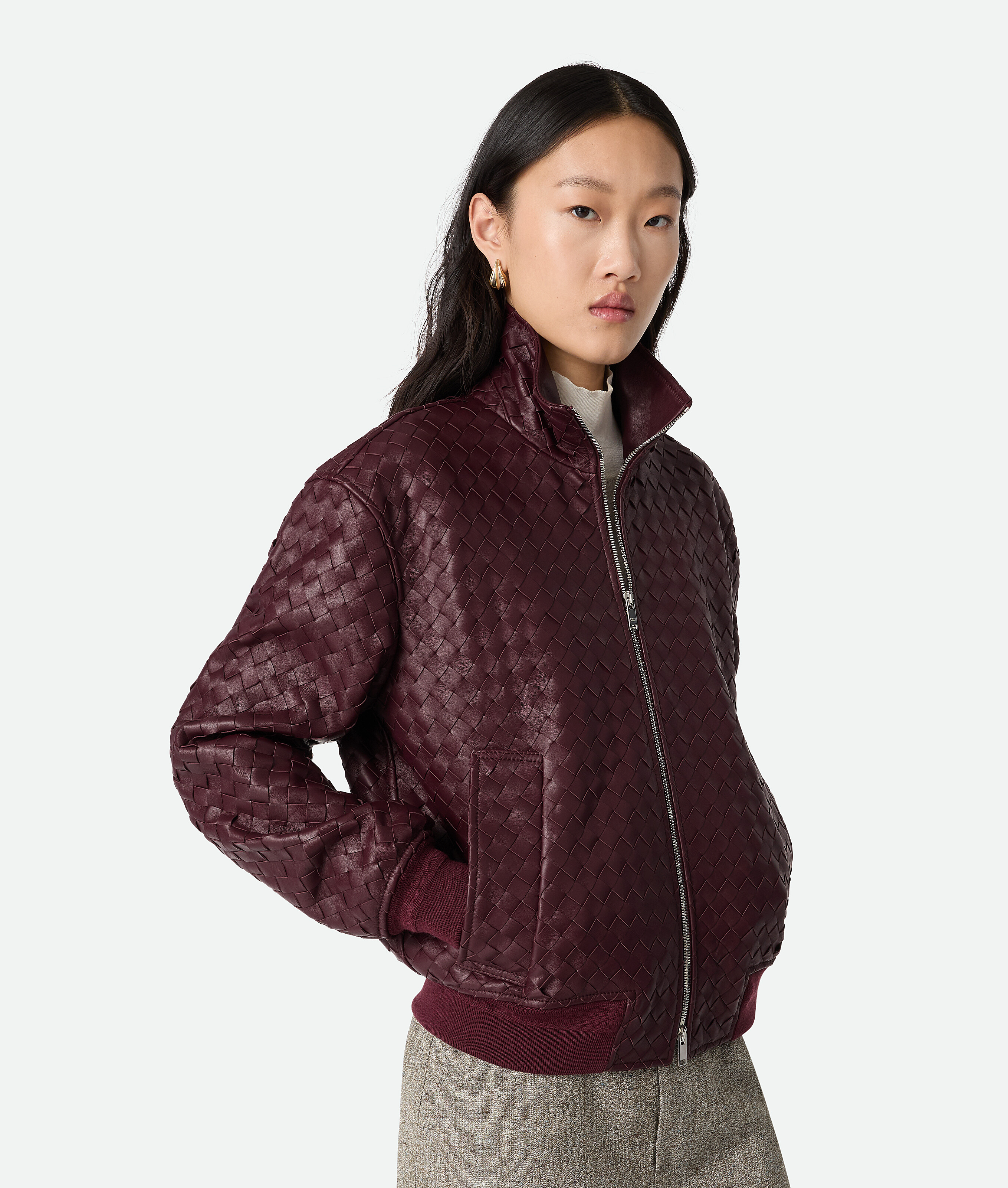 Women's Intrecciato Leather Blouson in Jam