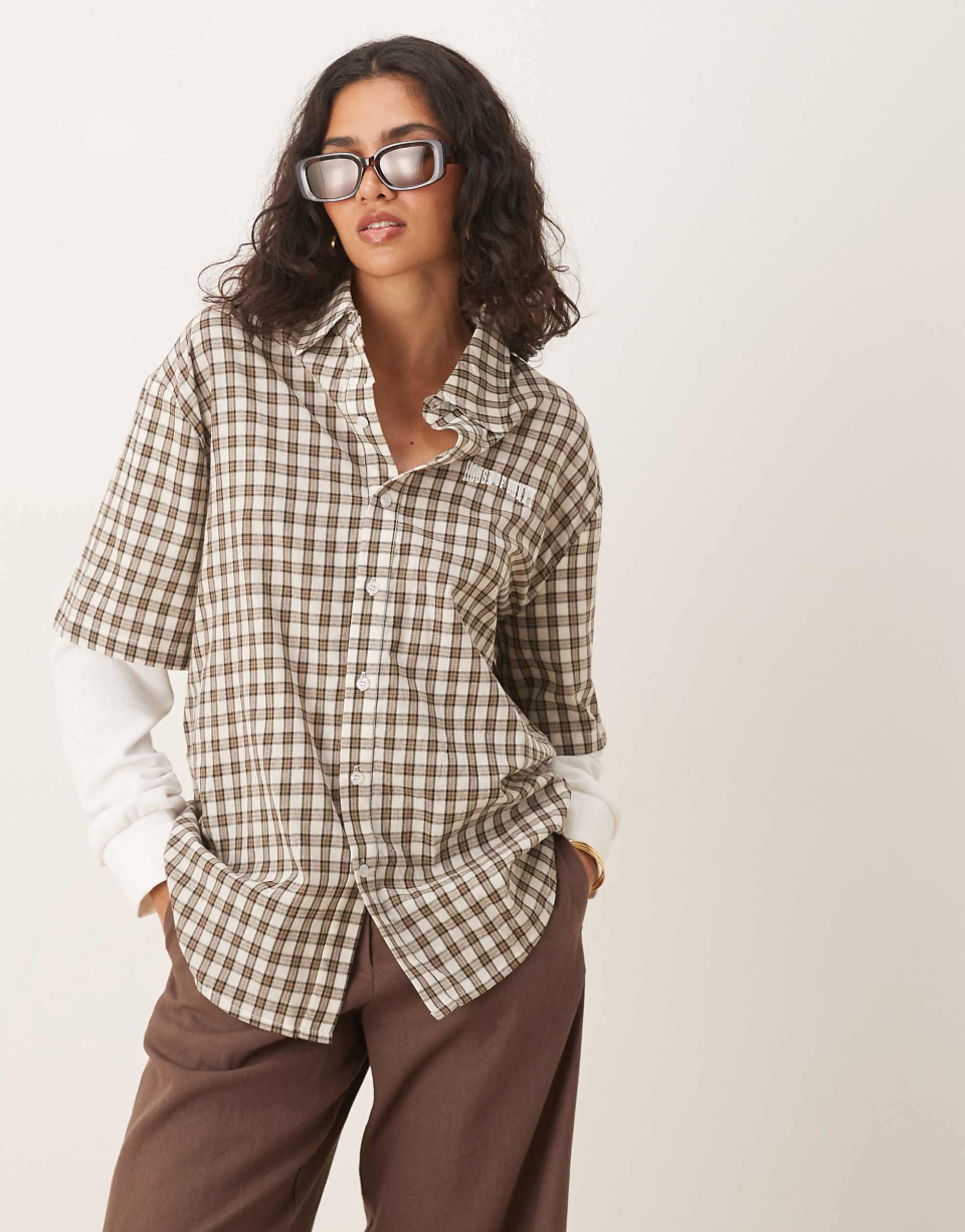House of Sunny Double Layered Check Shirt in Multi