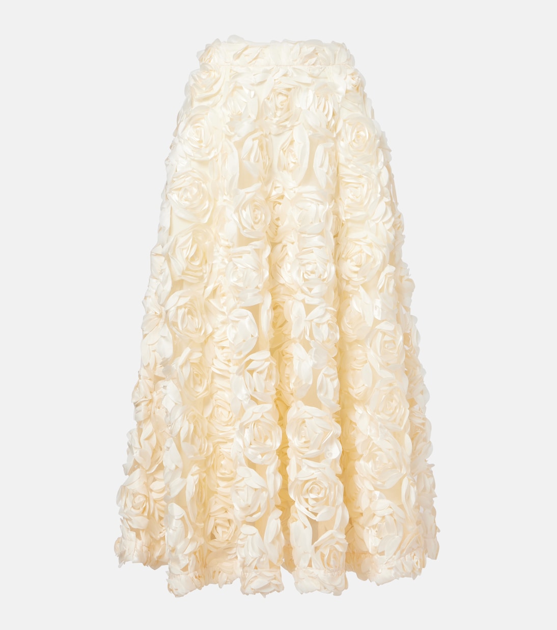 Floral-Appliqué Midi Skirt