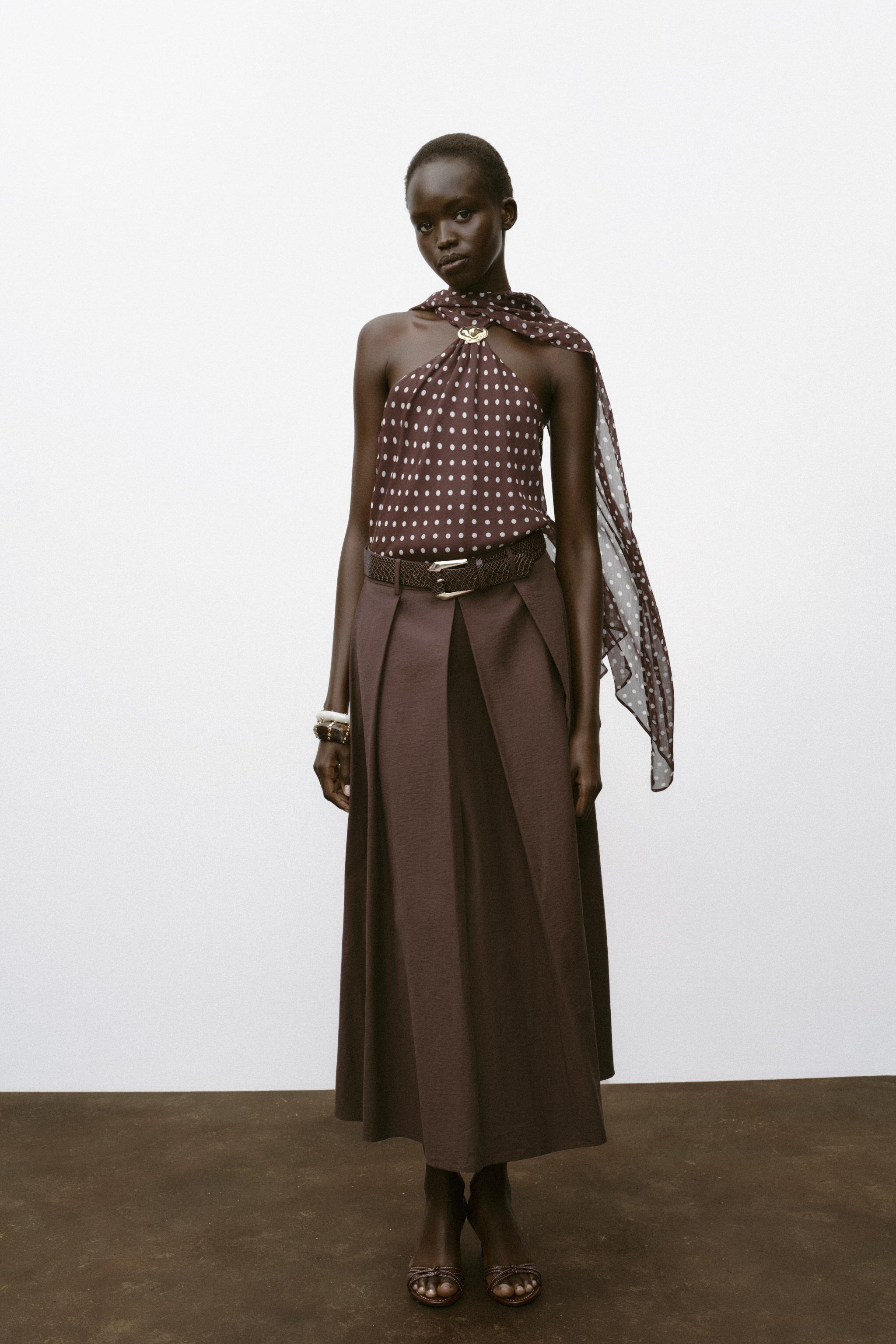 Belted Midi A-Line Skirt