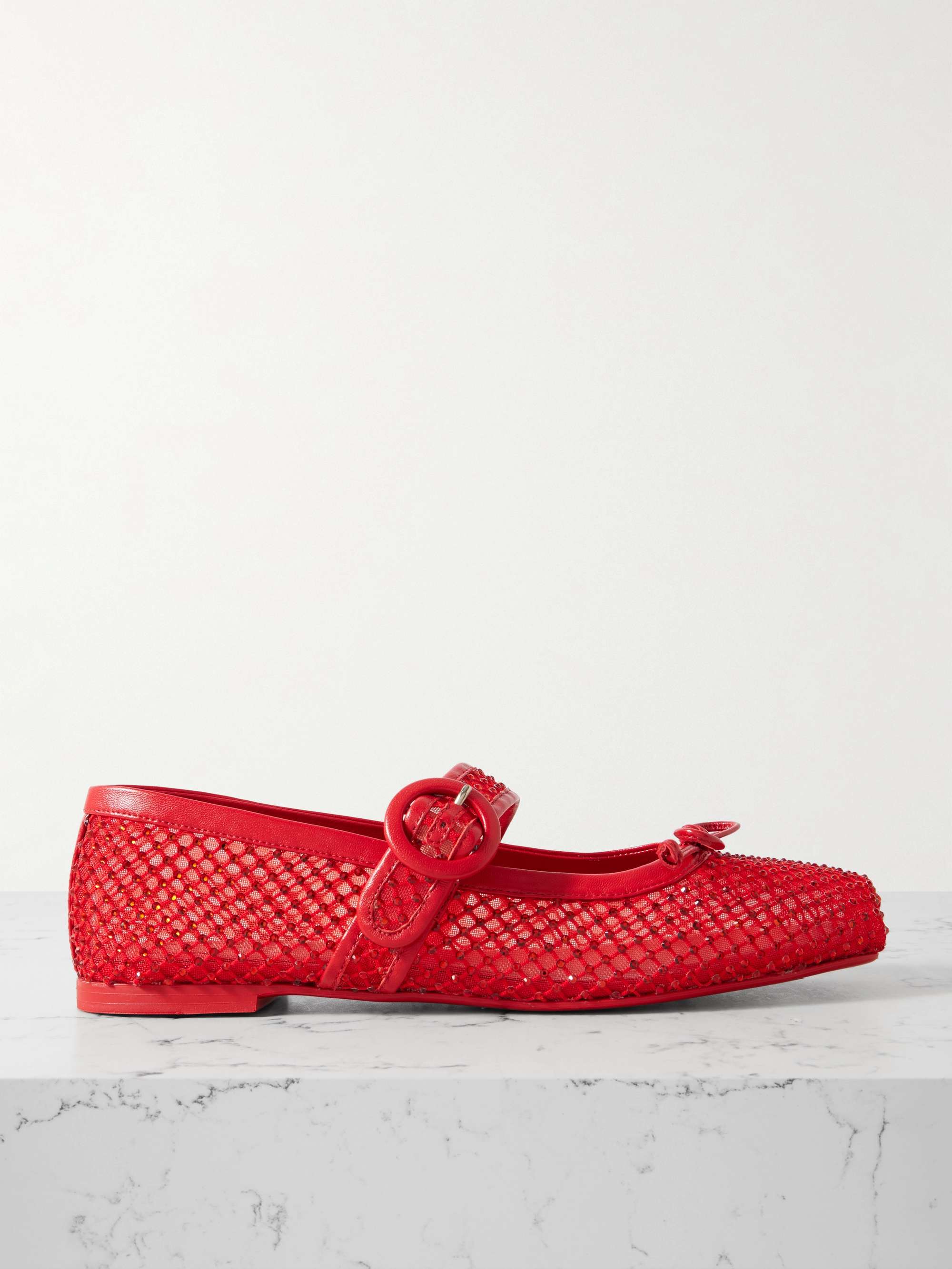 Mamastrapitina Crystal-Embellished Leather-Trimmed Mesh Ballet Flats