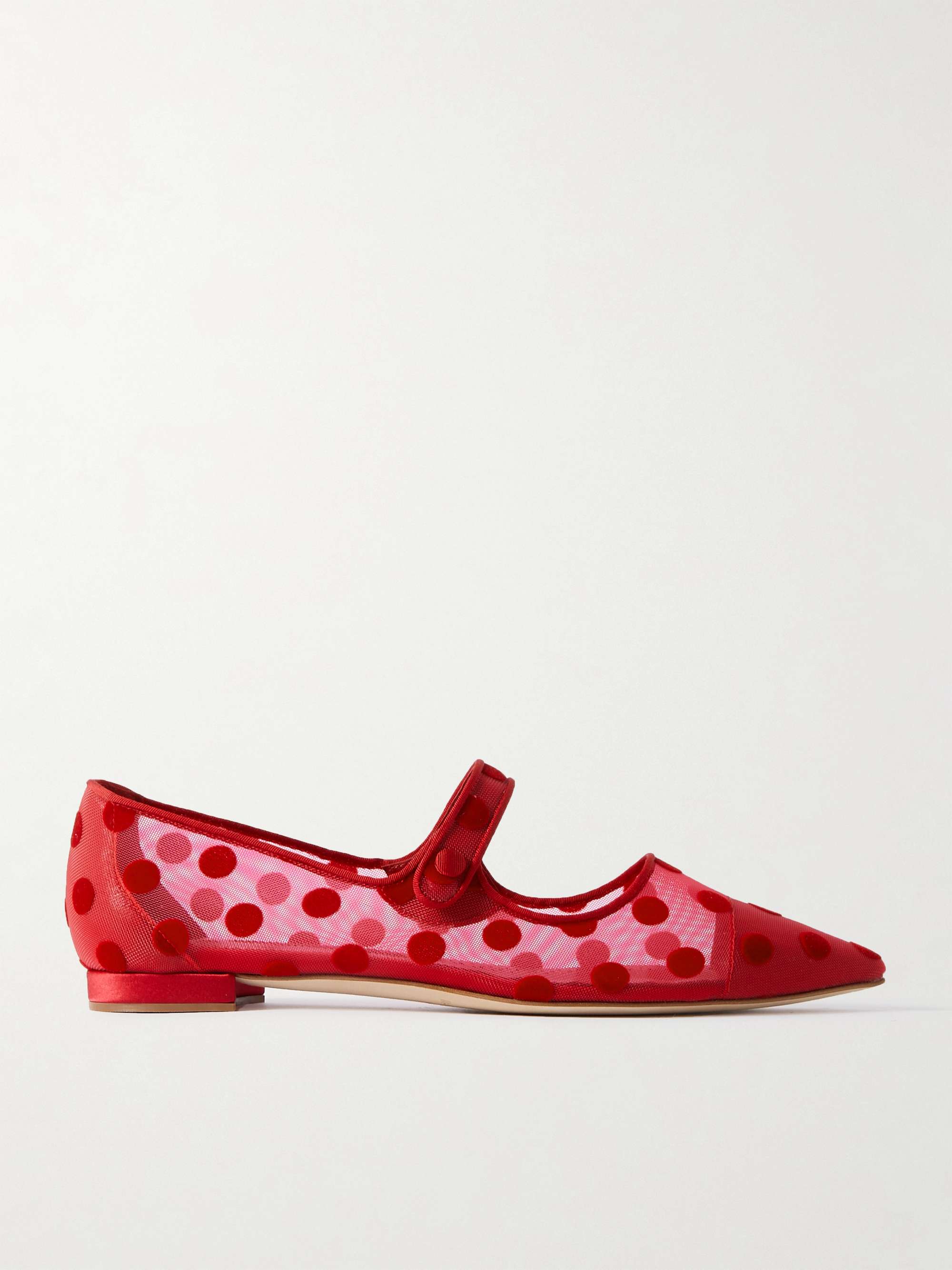 Campari Grosgrain-Trimmed Flocked Mesh Ballet Flats