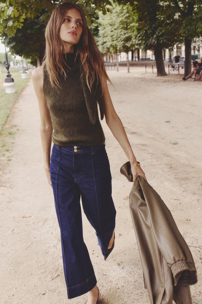 Mohair-Blend Scarf-Collar Top