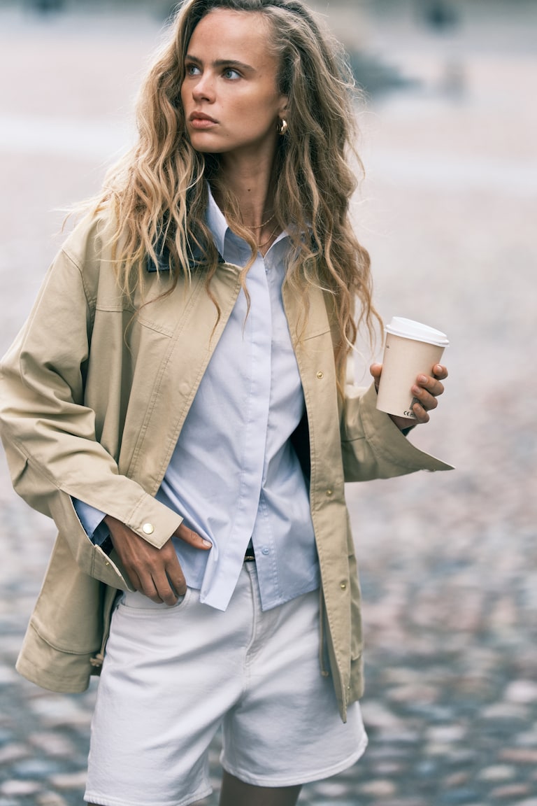 Coated-Collar Twill Jacket