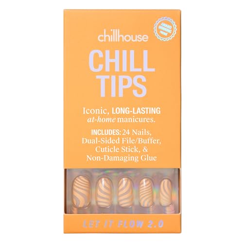 Chillhouse - Chill Tips, Press on Nails Kit - Let It Flow 2.0 (oval) - 24 Nail Shapes & Sizes - Up to 3 Weeks of Wear - Customizable Fit - Reusable - Latina Founded & Women Owned - Beauty & Self Care