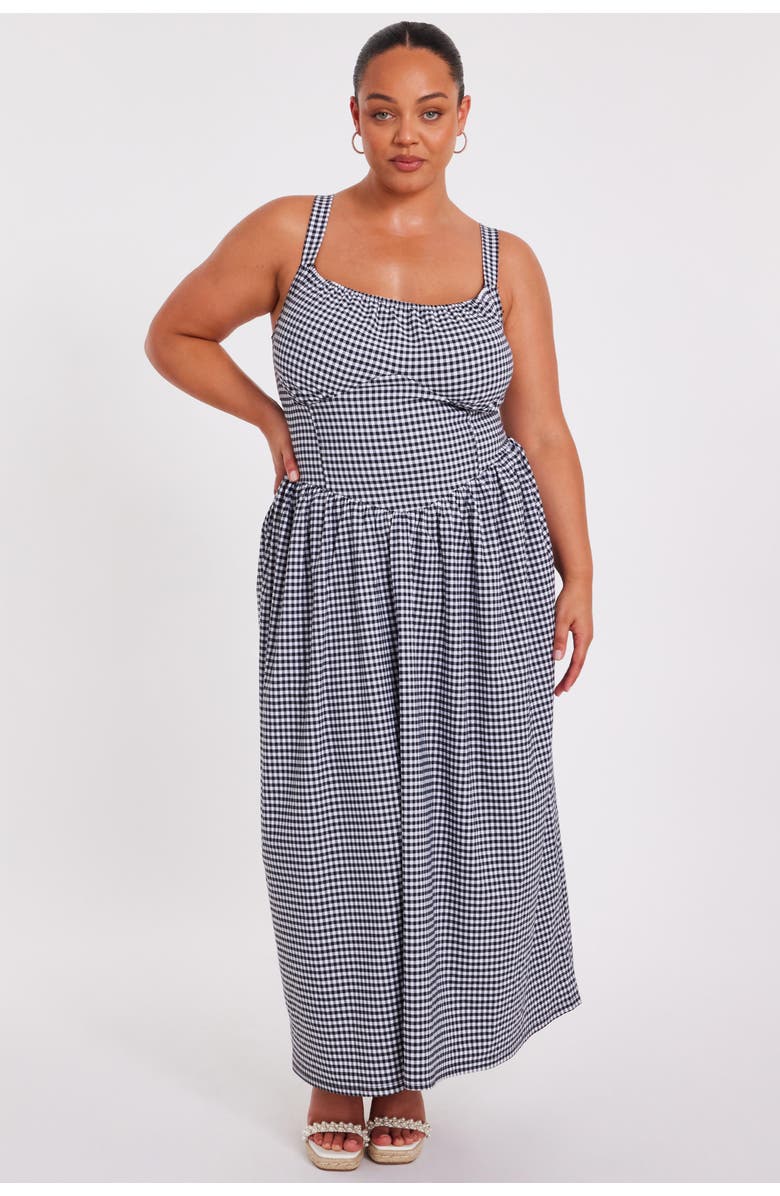 Plus Size Gingham Drop Waist Maxi Dress
