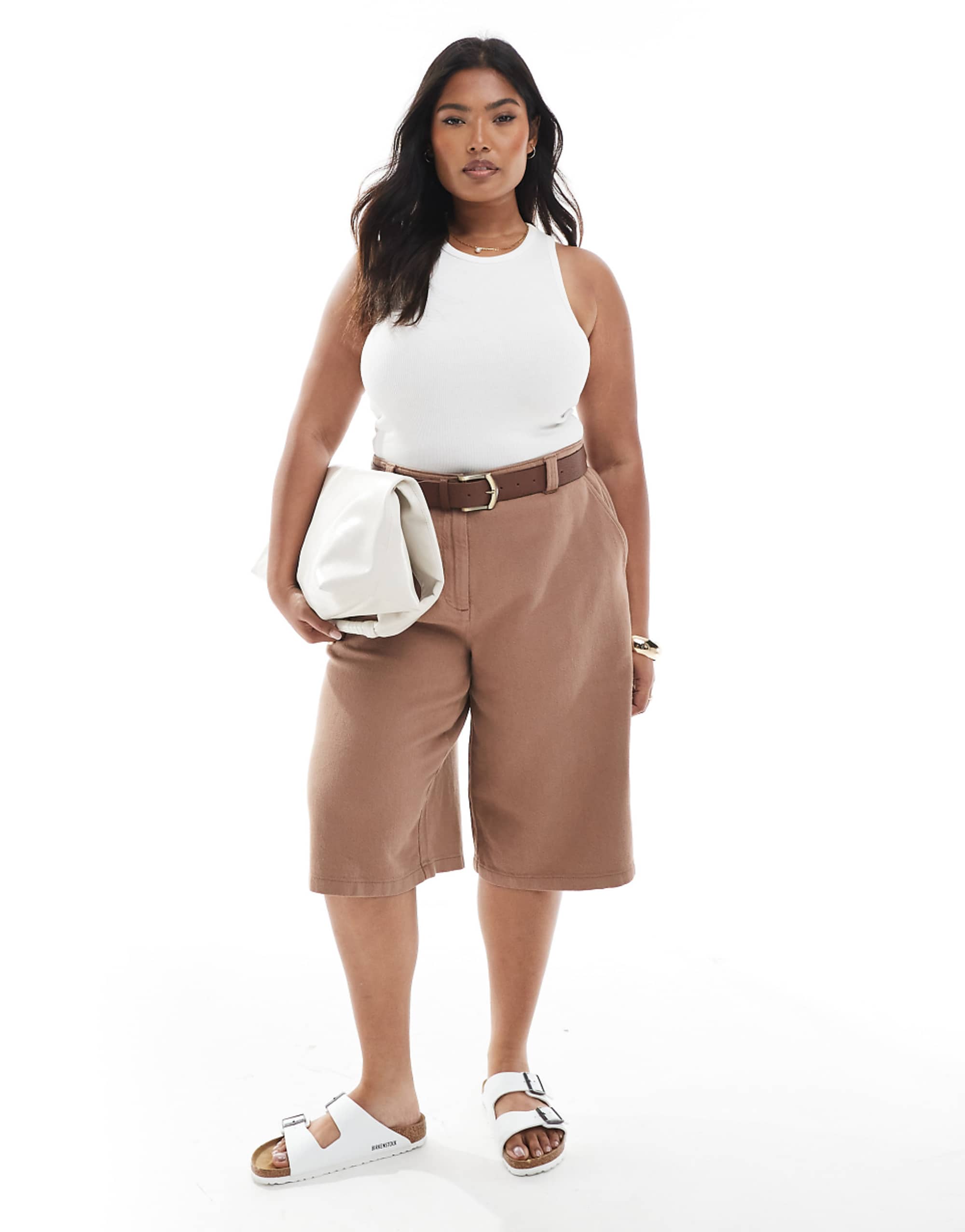 Asos Design Curve Laundered Paneled Longline Shorts in Mocha