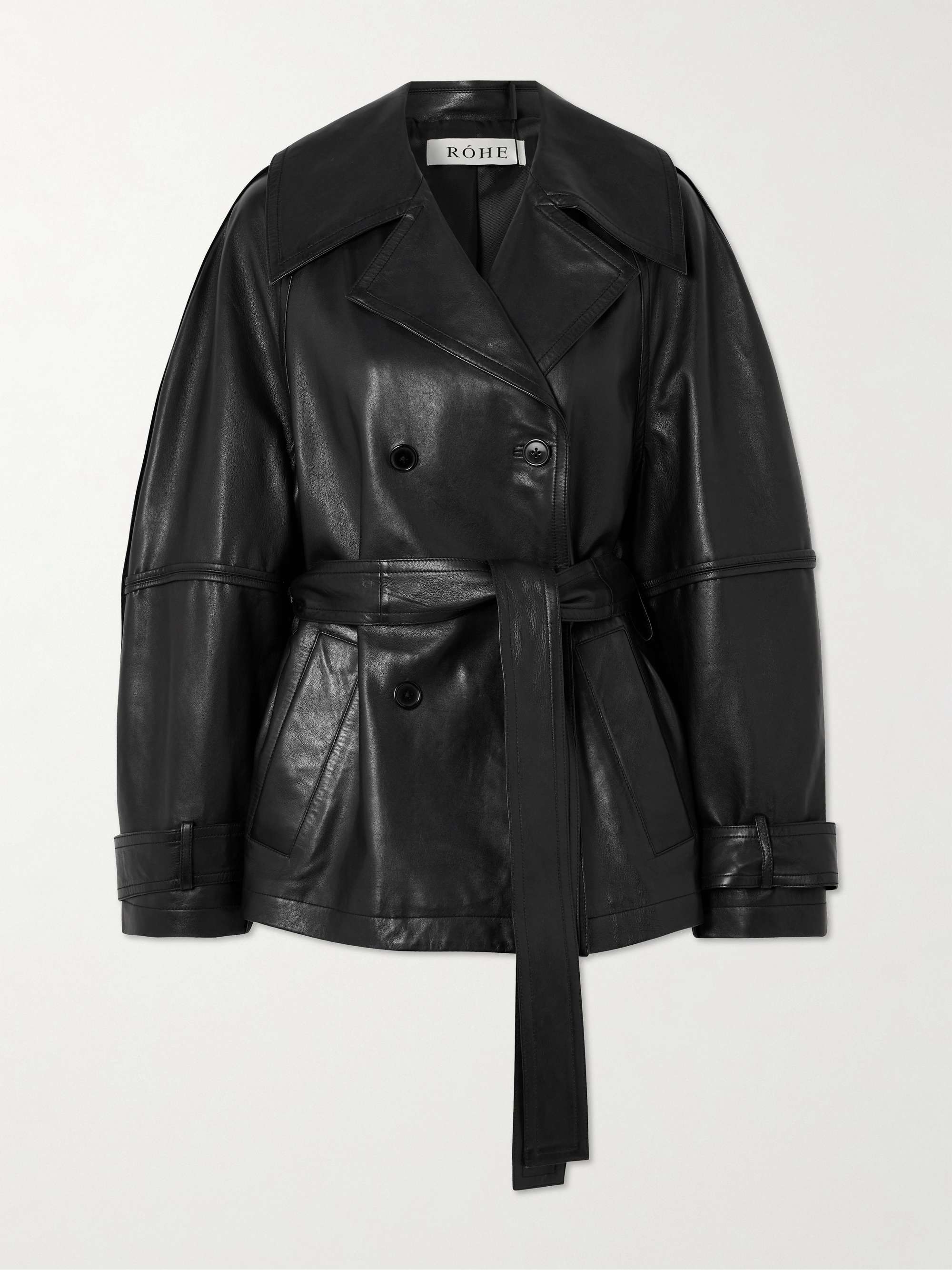 Belted Double-Breasted Leather Jacket