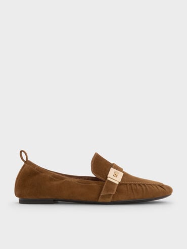 Cody Suede Metallic-Buckle Ruched Loafers