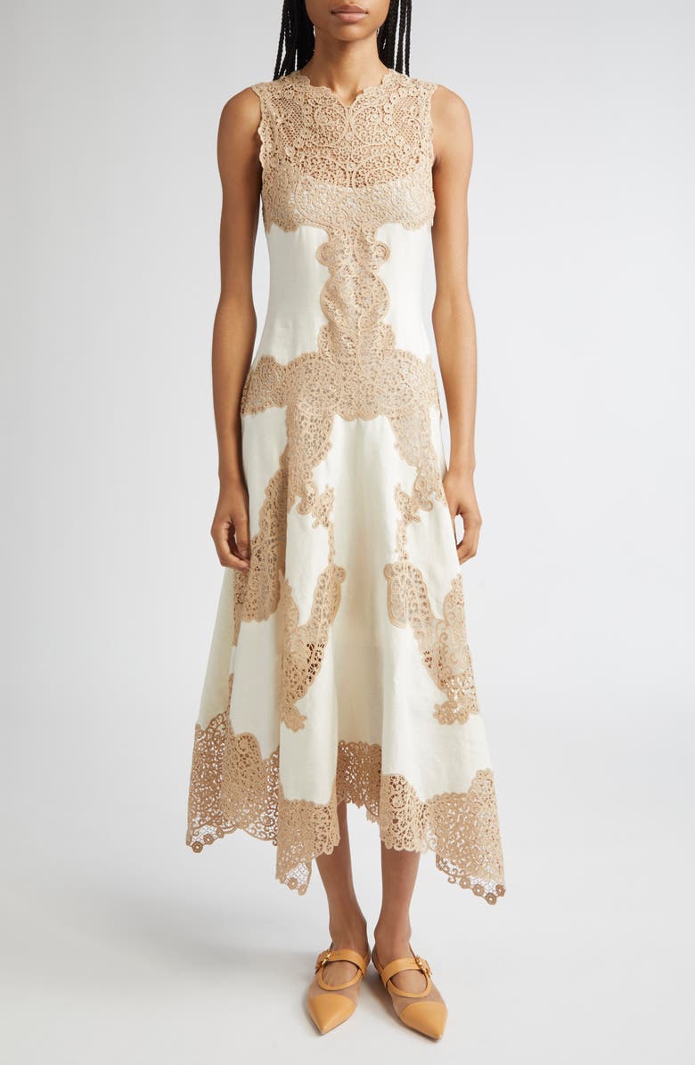Arlette Lace Detail Handkerchief Hem Linen Dress
