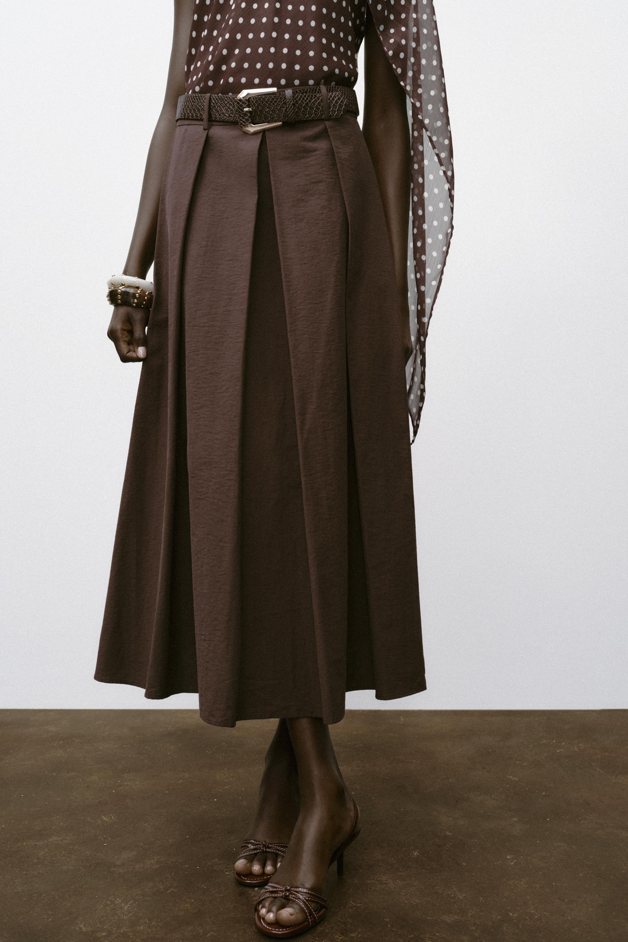 Belted Midi A-Line Skirt