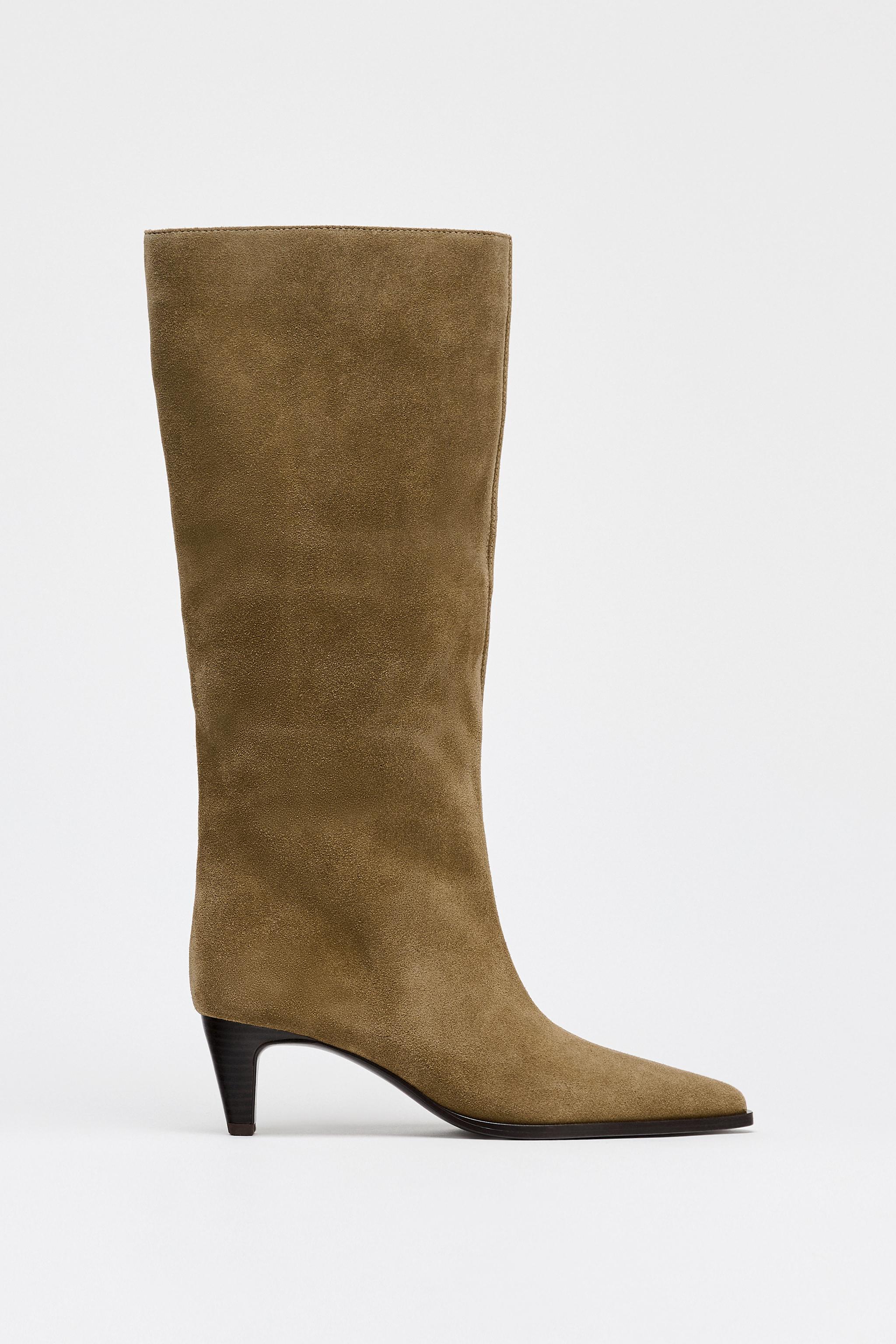 Split Suede Kitten Heel Boots