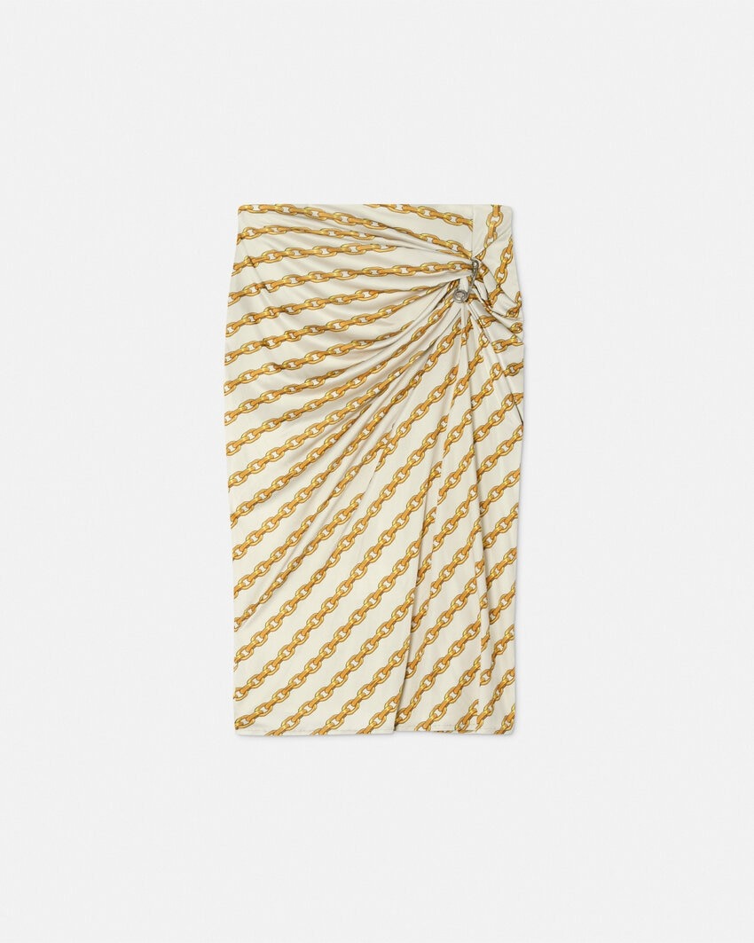 Versace Chain Stripes Gathered Midi Skirt