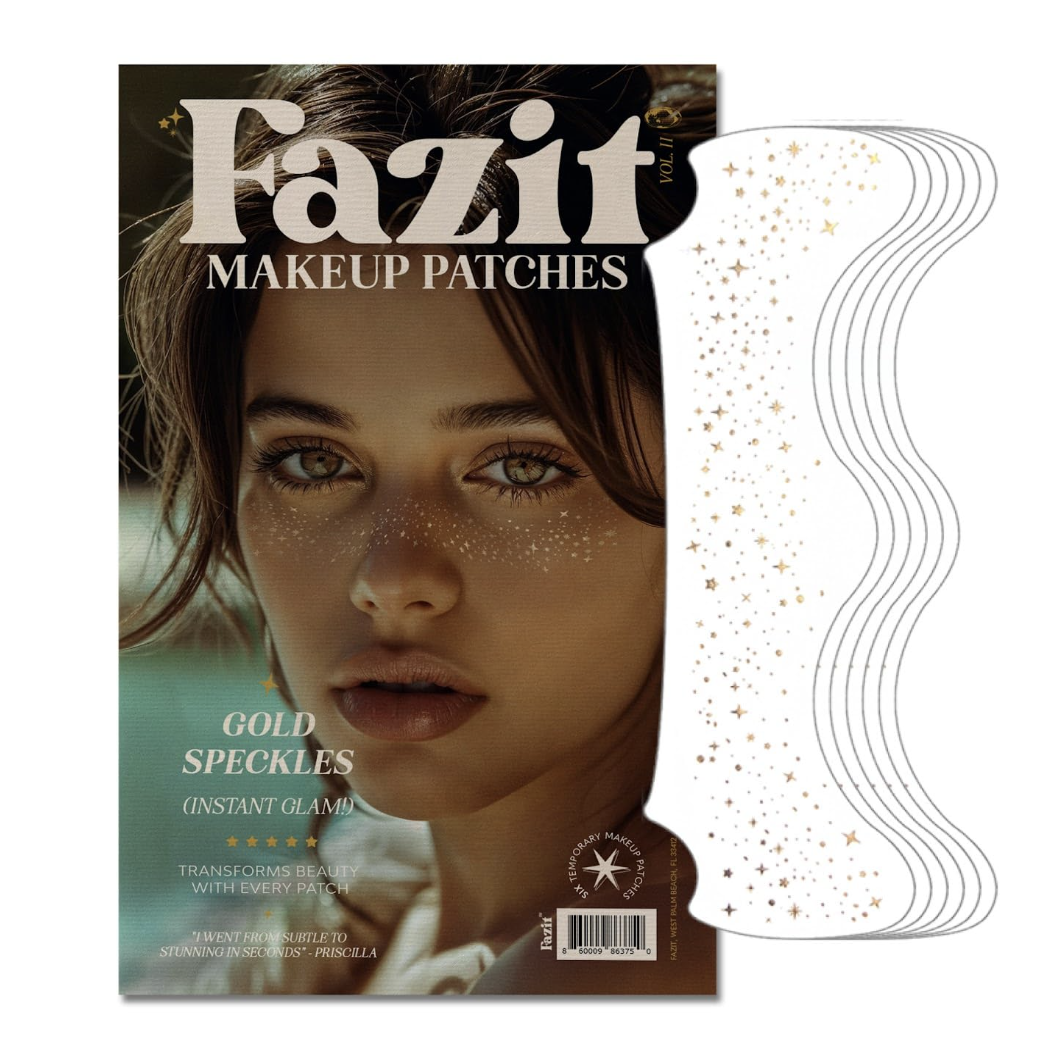 Fazit Makeup Patches - Gold - Face Glitter Makeup Speckles - Glow Up Makeup Patches - Face Glitter Speckles Patches - Cute Glitter Makeup Accessories for Women - Cosmetic Glitter for Face - 6 Count
