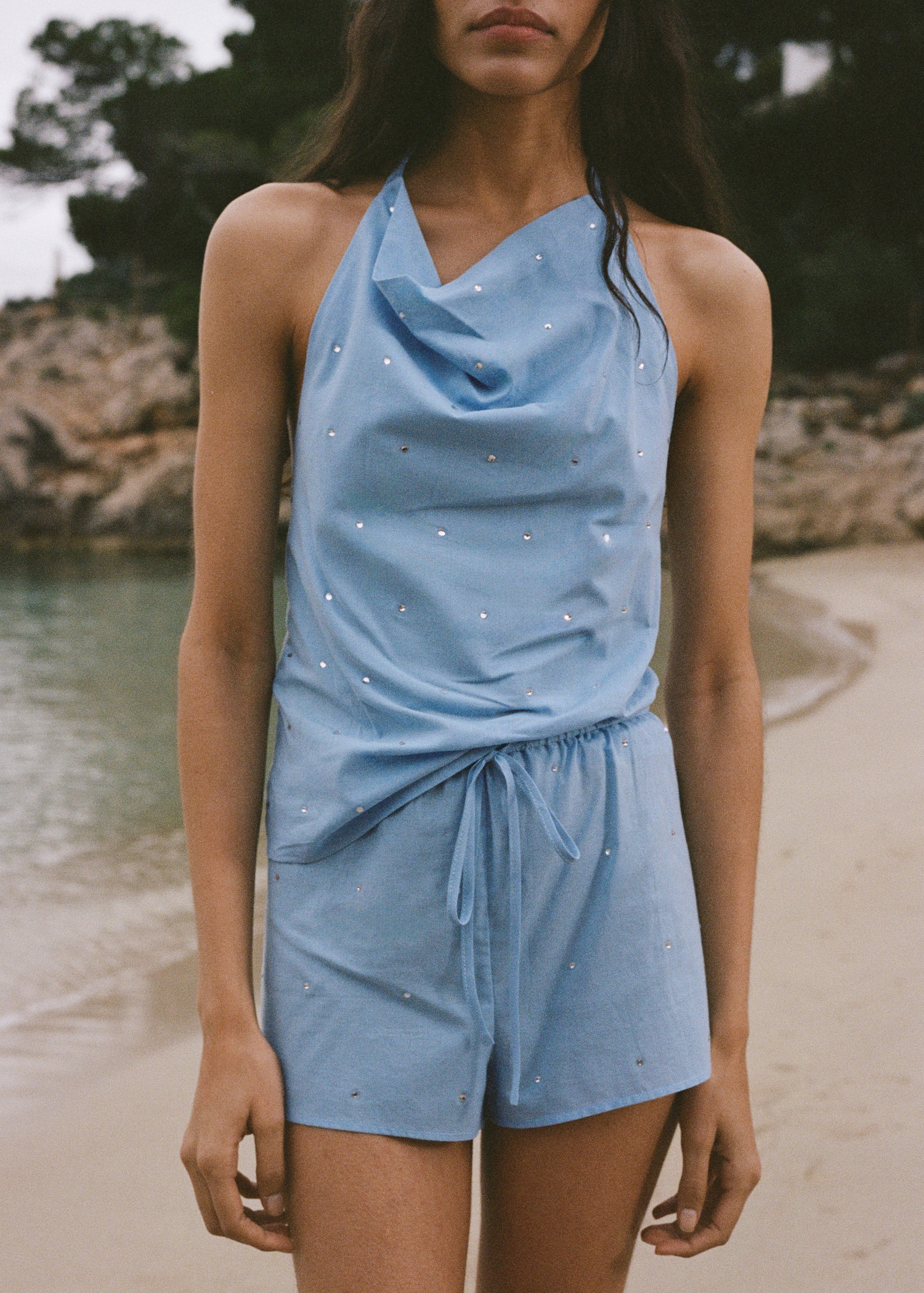 Cotton Halter Top With Rhinestone Detail - Women | Mango Usa