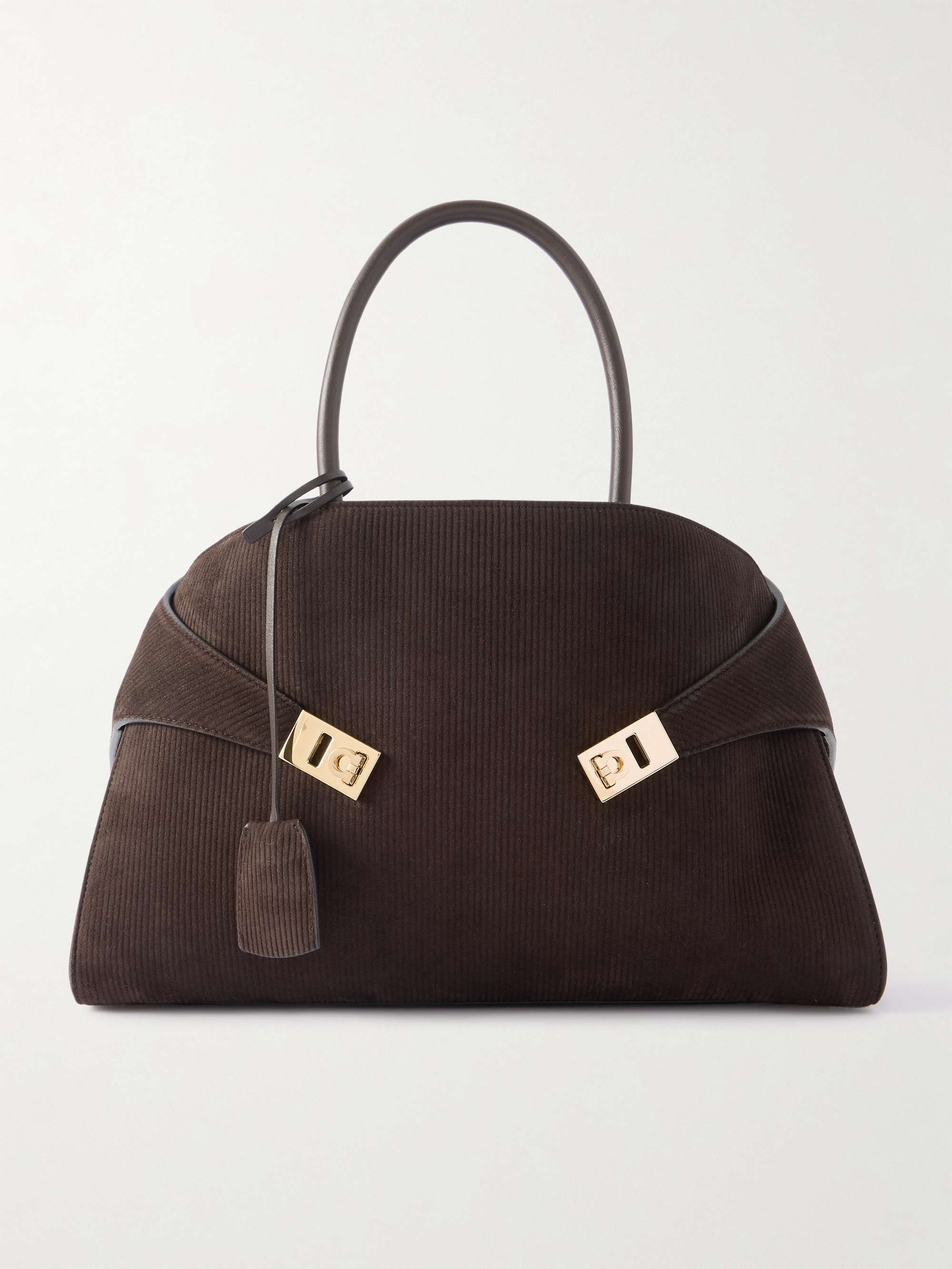 Hug Medium Leather-Trimmed Ribbed-Suede Tote