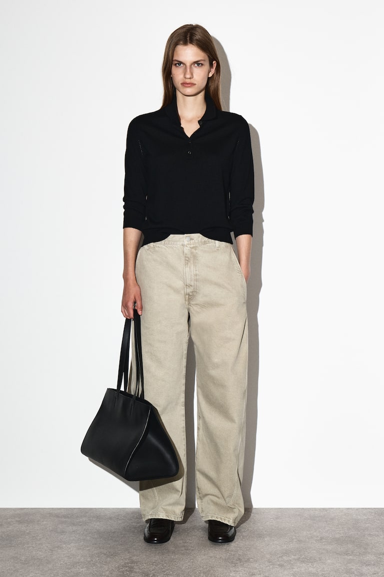 Denim Barrel-Leg Trousers