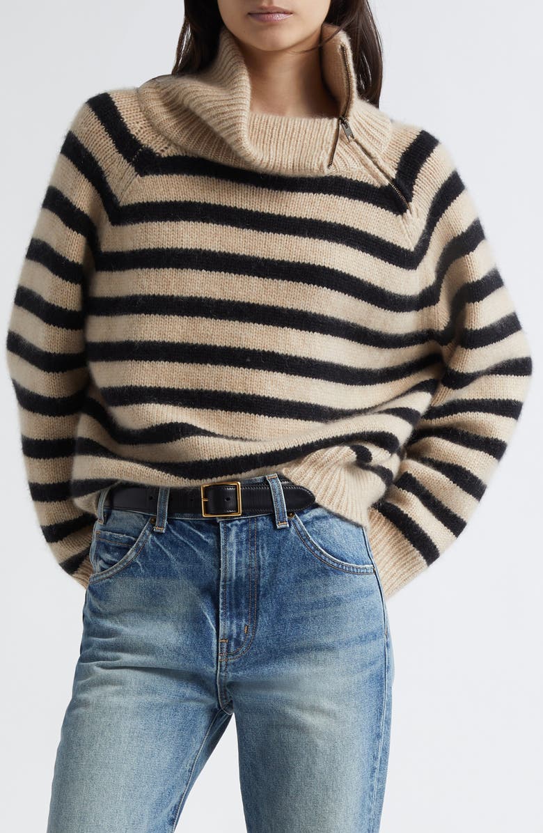 Raelynn Stripe Turtleneck Cashmere Sweater