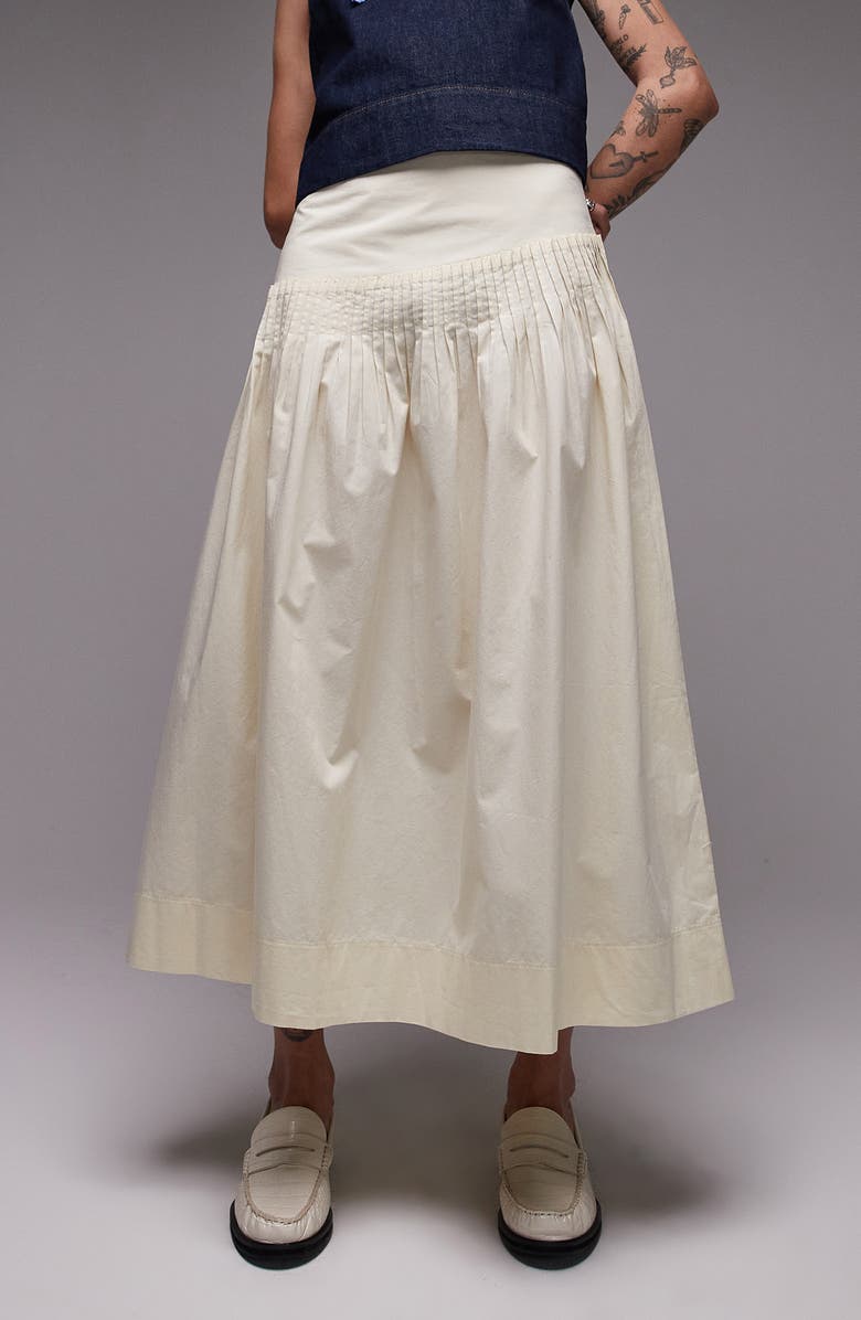 Pintuck Cotton Poplin Maxi Skirt