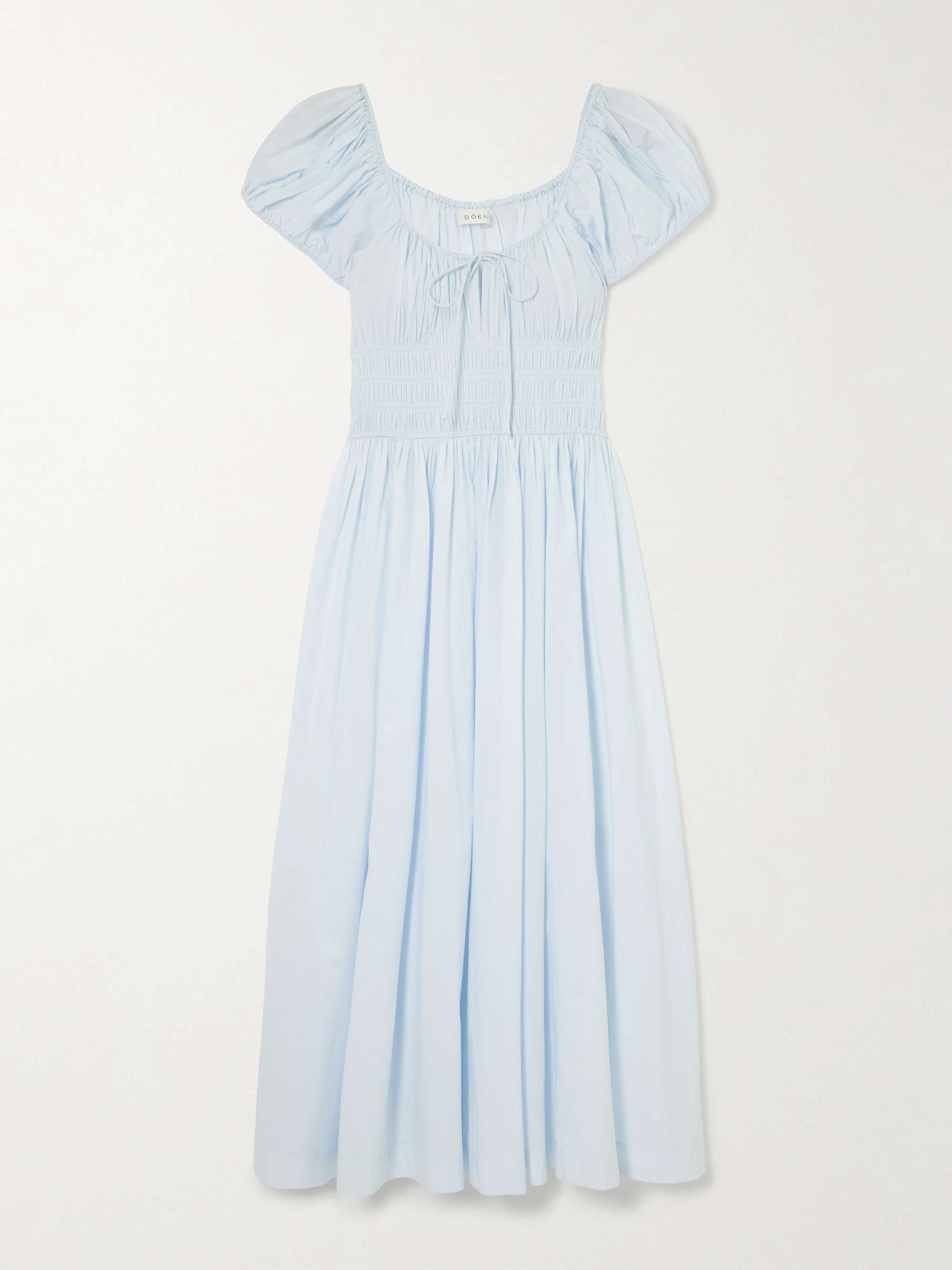 Quinn Tie-Detailed Shirred Organic Cotton-Poplin Midi Dress