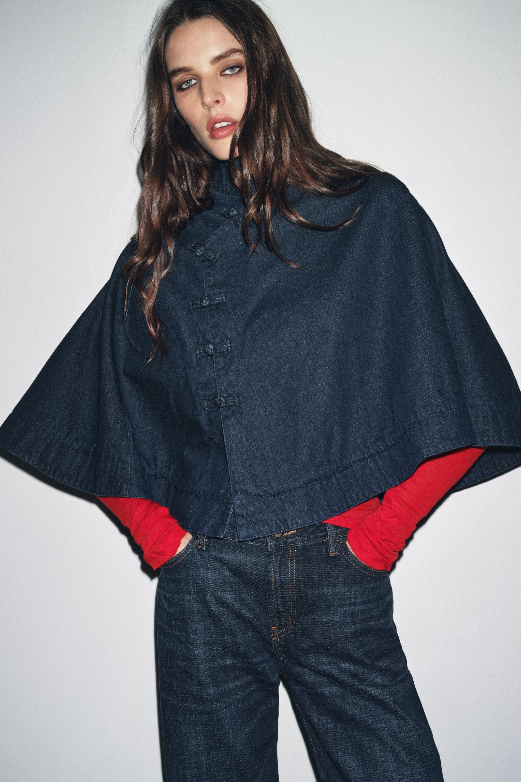 Denim Cape With Toggles