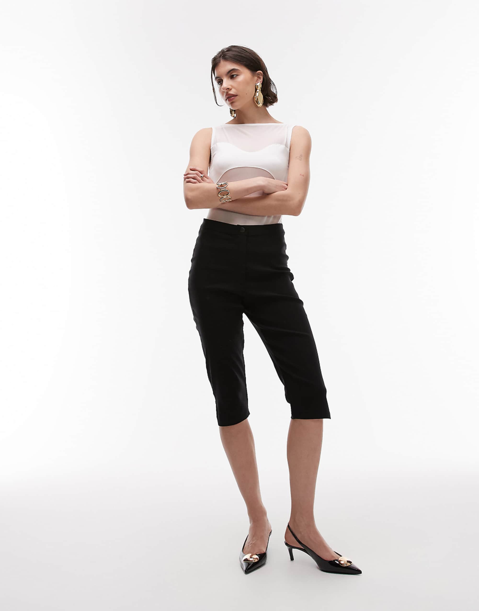 Asos Design Seam Detail Split Capri Trouser in Black