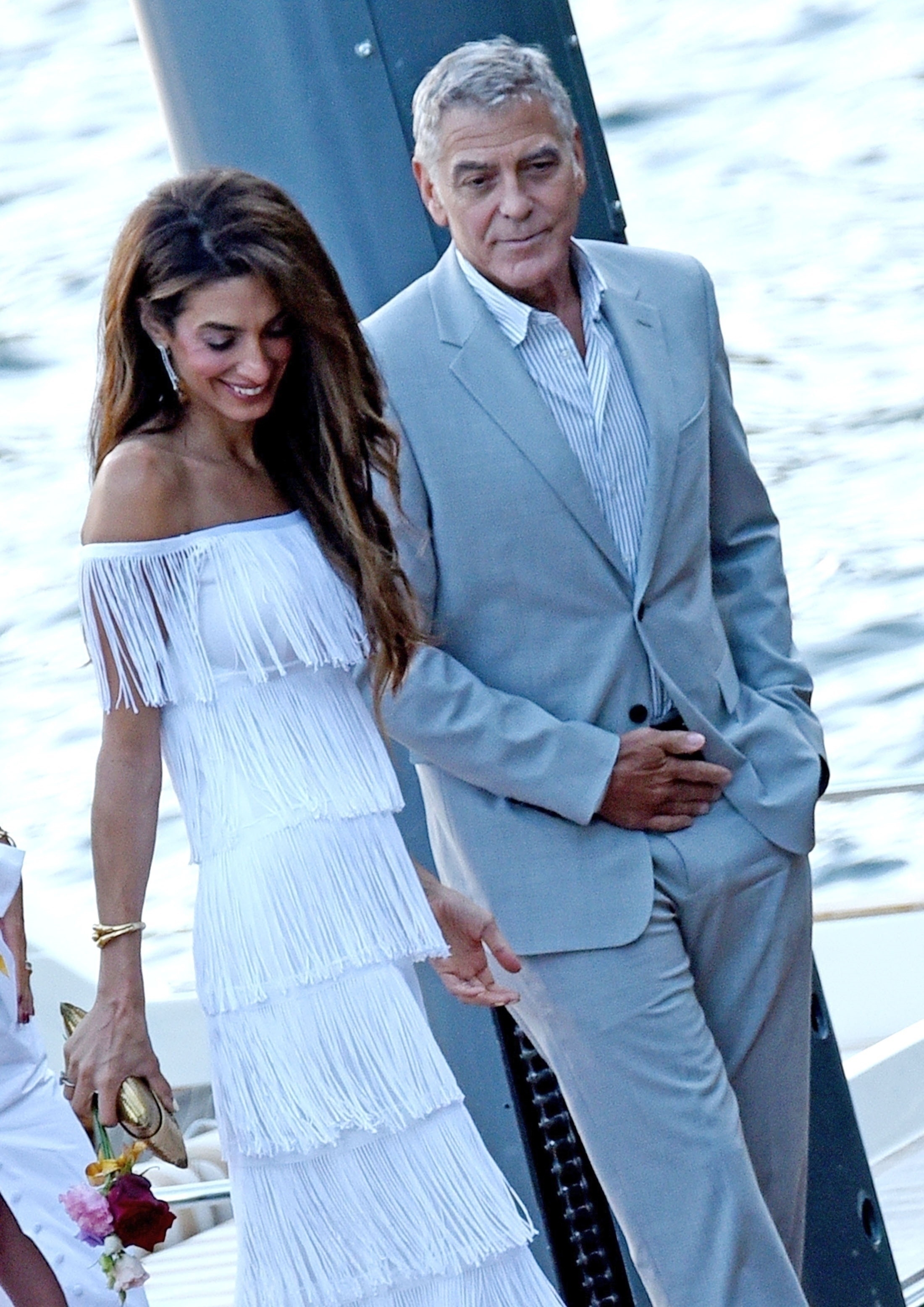 Amal and George Clooney arrive in style at Passalacqua ahead of an exclusive Clooney Foundation for Justice event.