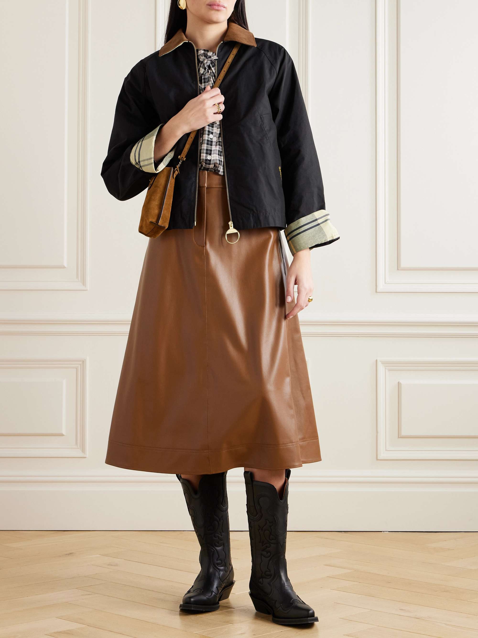 Cropped Corduroy-Trimmed Cotton-Canvas Jacket