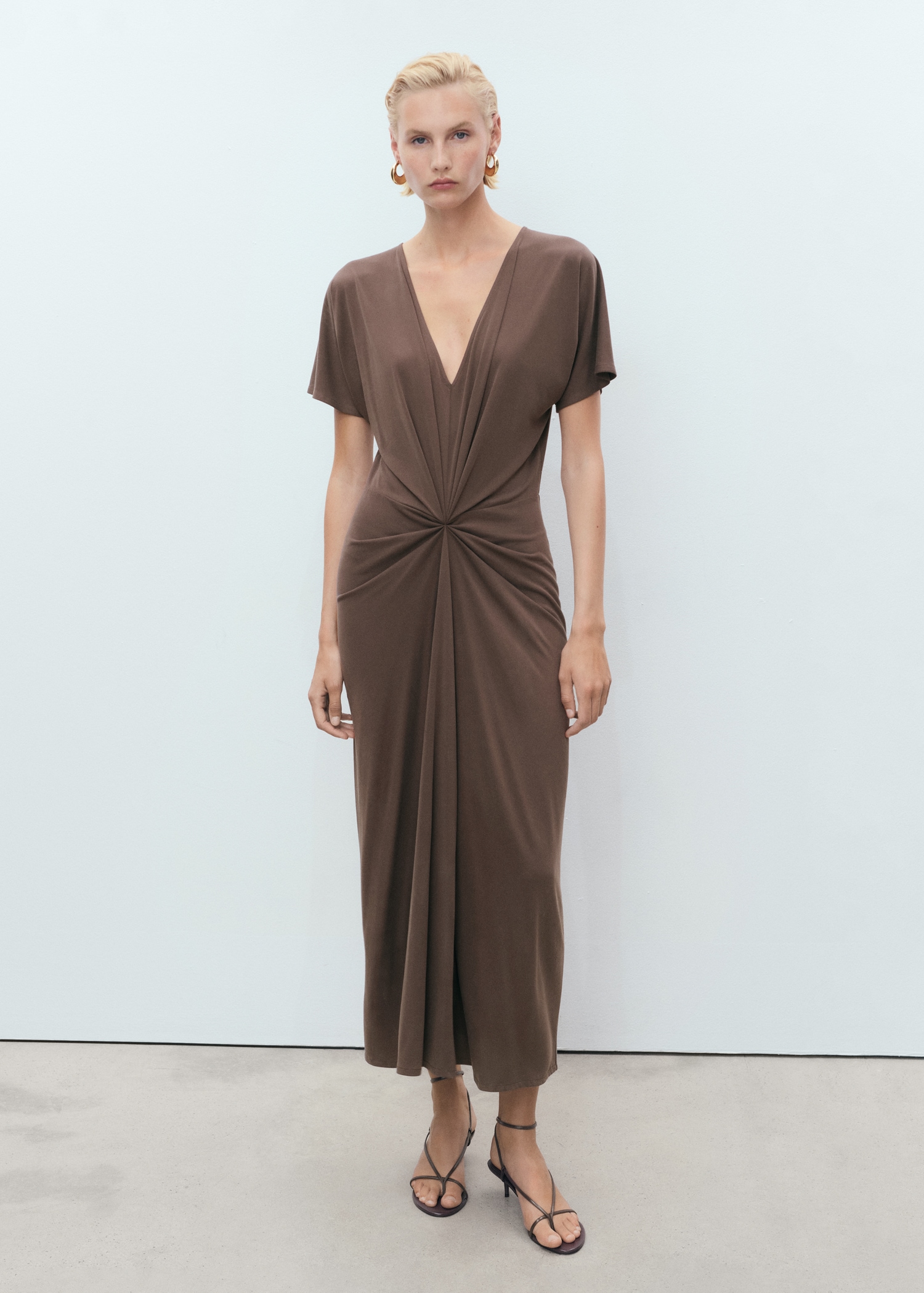 V-Neck Dress With Gathered Neckline - Women | Mango Usa