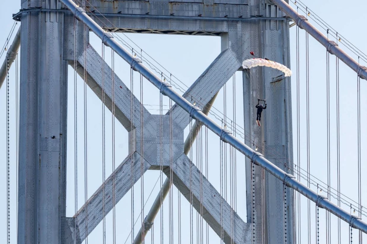 Sean MacCormac Became the First Person to Skysurf the San Francisco Bay Bridge — And He Did It Wearing Prada