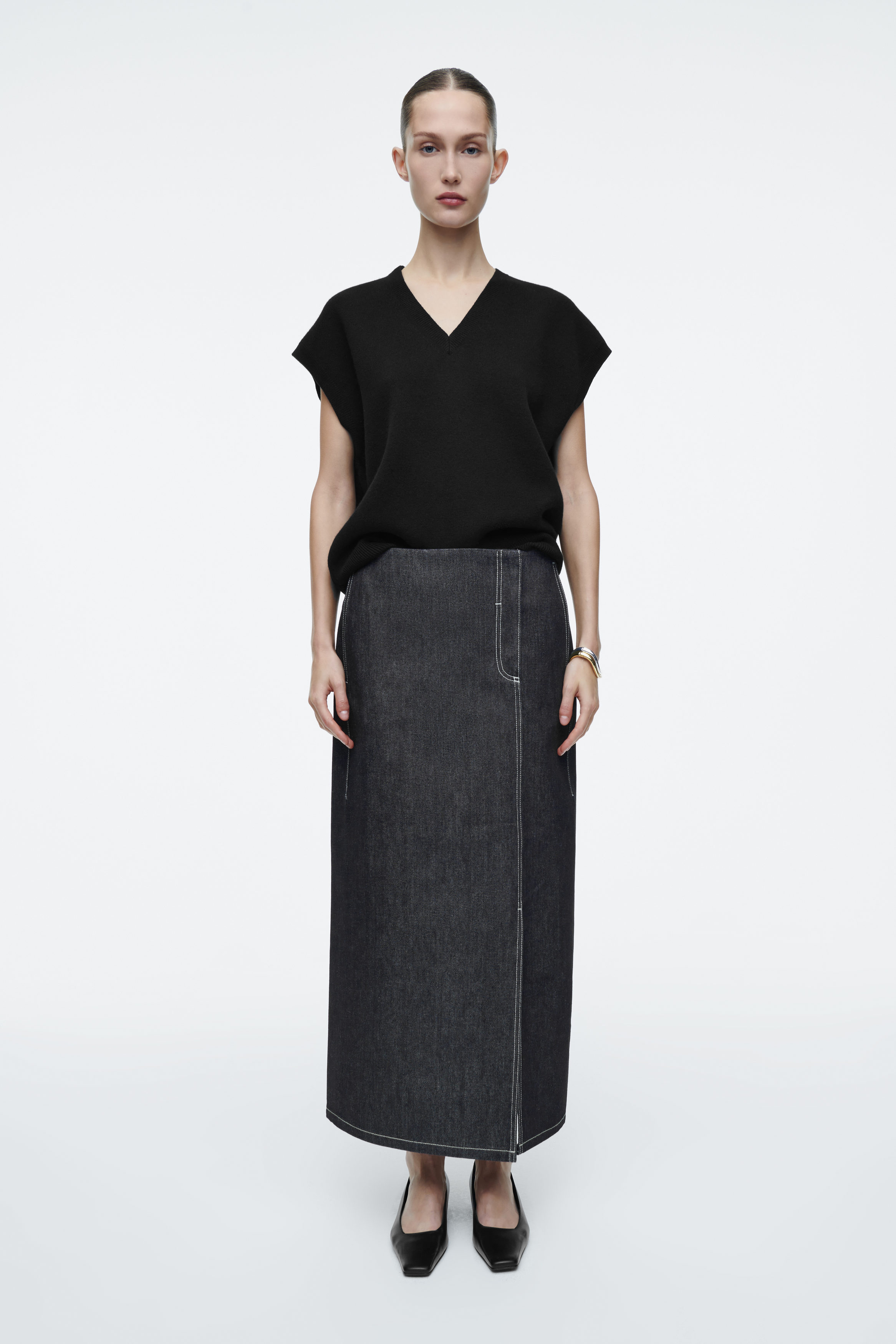 Straight Denim Midi Skirt