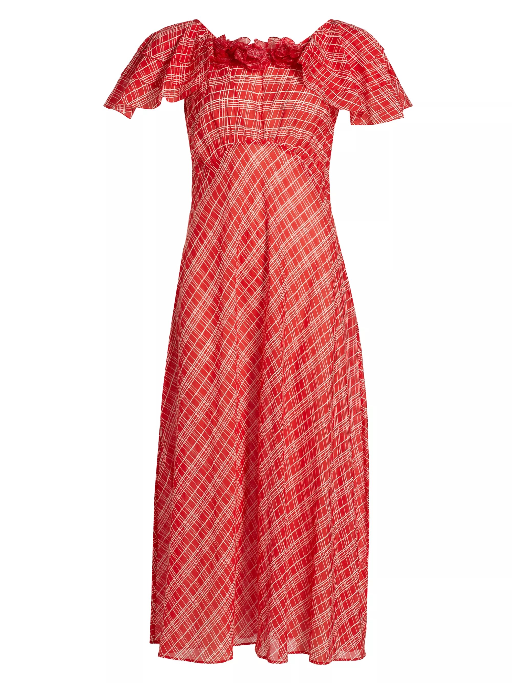 Nevara Plaid Rosette Midi-Dress
