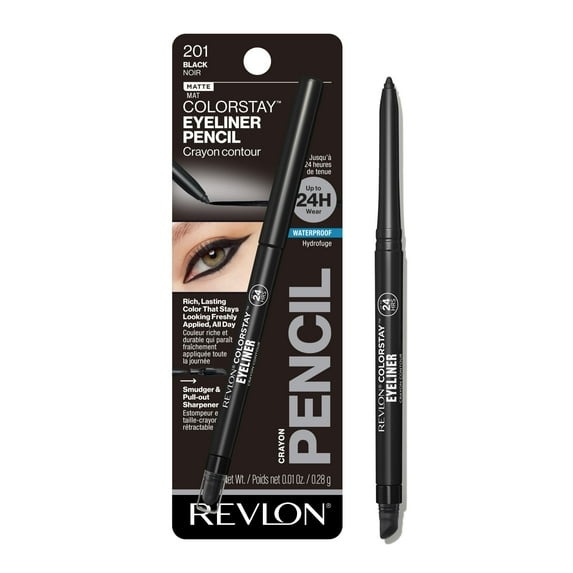Revlon, Revlon Colorstay Waterproof Eyeliner Pencil, Built-In Sharpener, 201 Black, 0.01 Oz