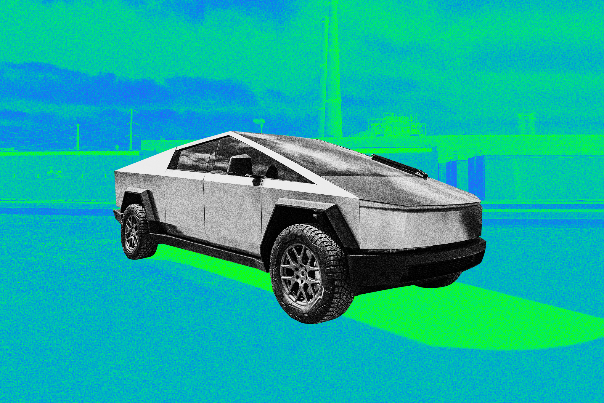 Photo illustration of a Tesla Cybertruck.